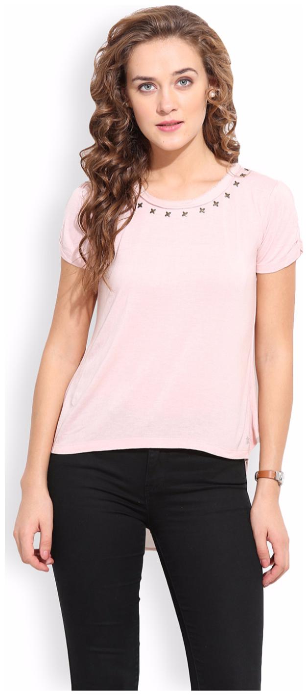 

PORSORTE Women s Plain Poly Viscose Pink Hot Fix Top