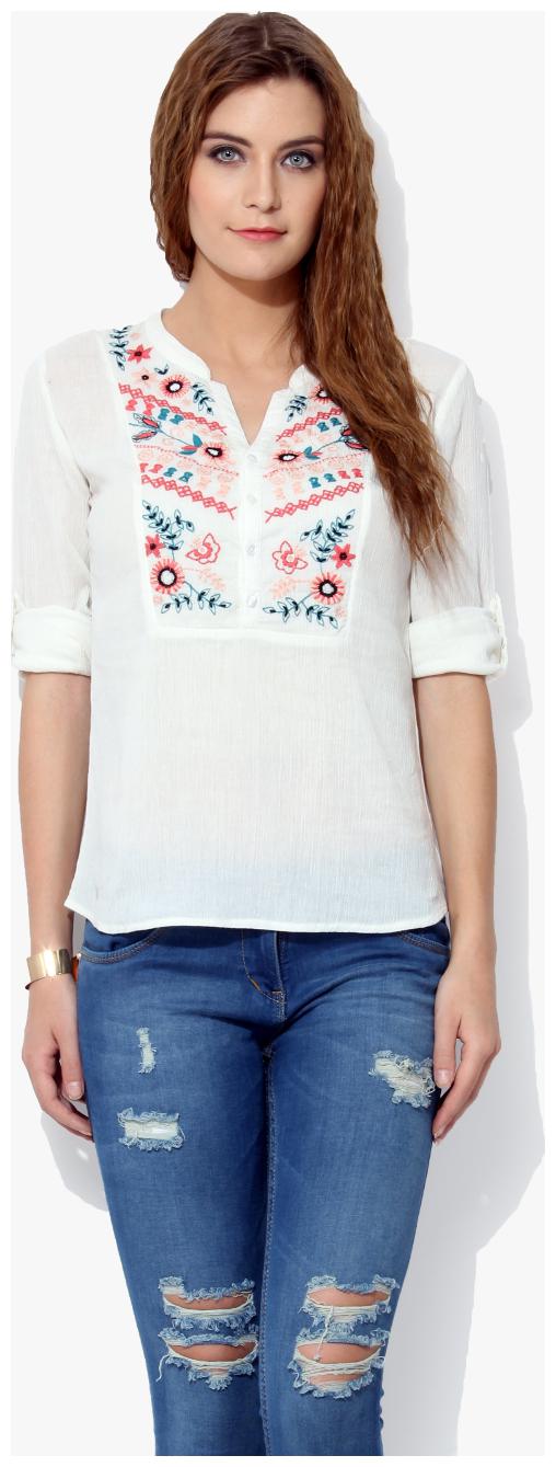 

Porsorte Women Printed Regular top - White