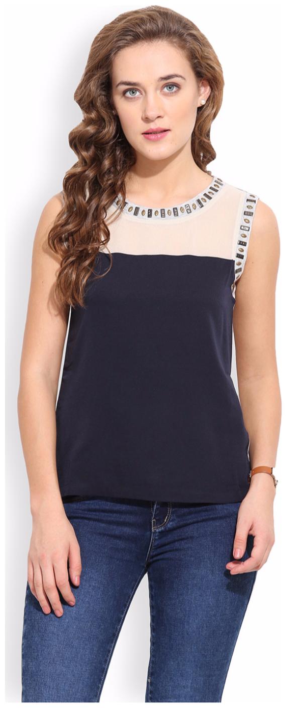 

PORSORTE Women s Color Block Studed Polyster Viscose Hot Fix Top
