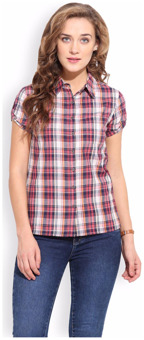 

Porsorte Women Pink Checked Regular Fit Shirt