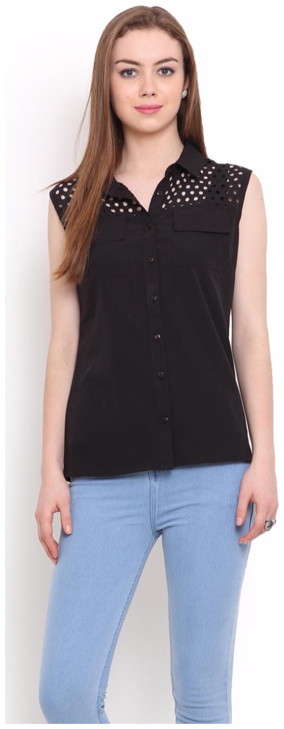 

Porsorte Women Black Solid Regular Fit Shirt