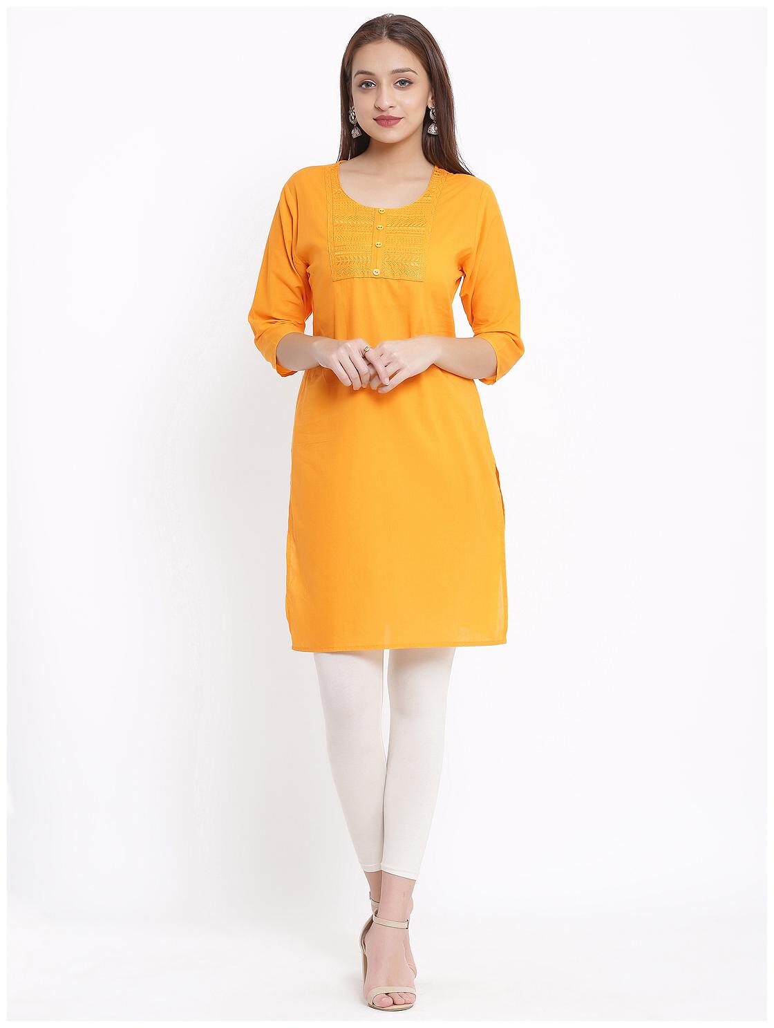 

Posaka Women Orange Embroidered Straight Kurta