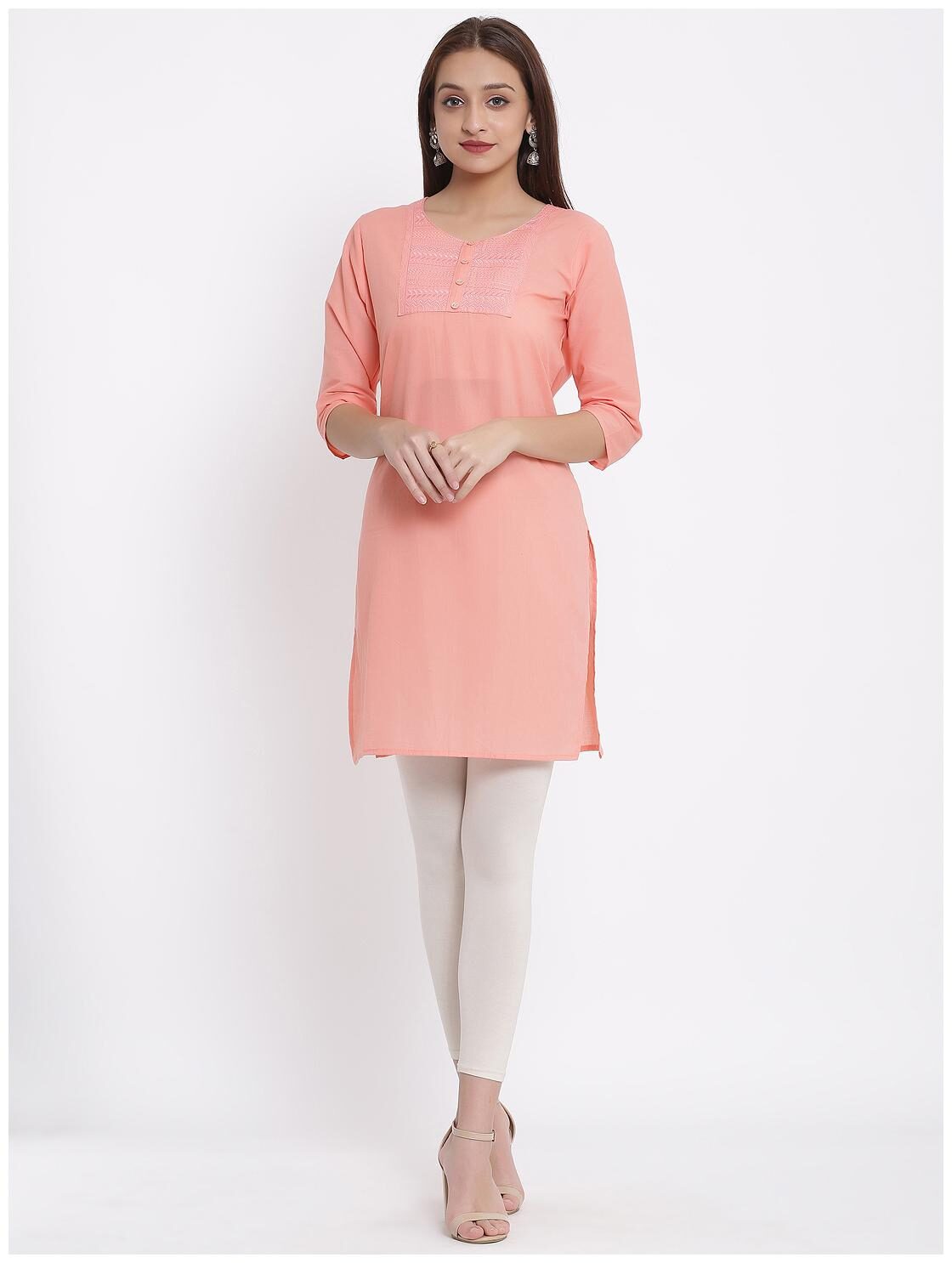 

Posaka Women Peach Embroidered Straight Kurta