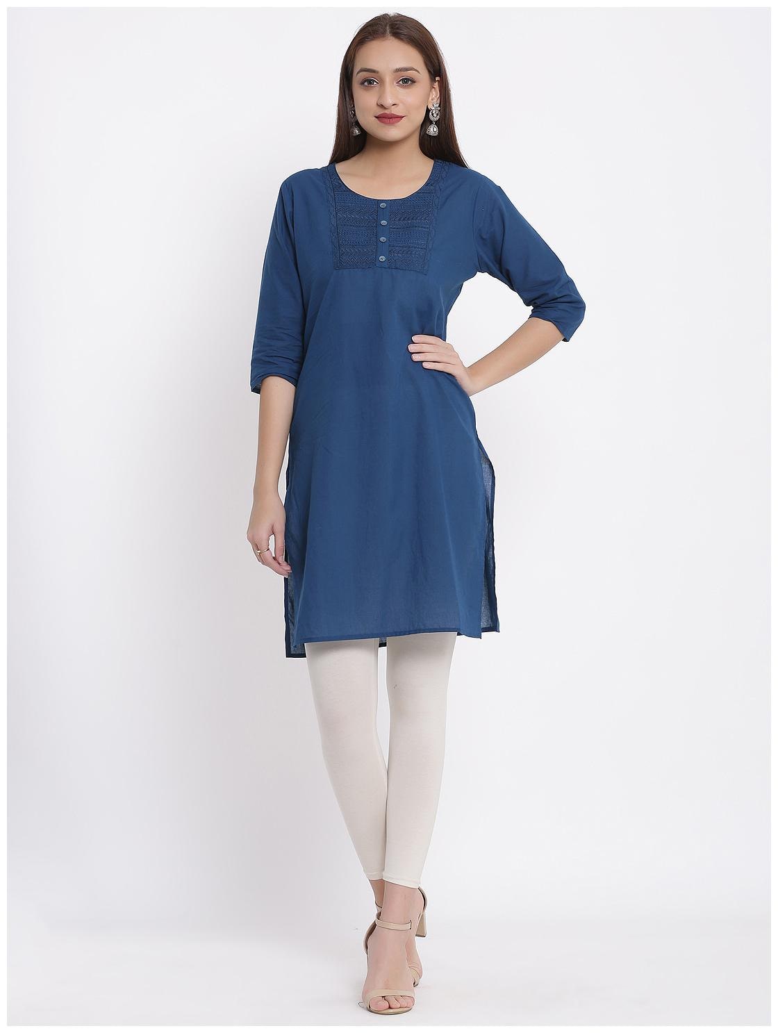 

Posaka Women Blue Embroidered Straight Kurta