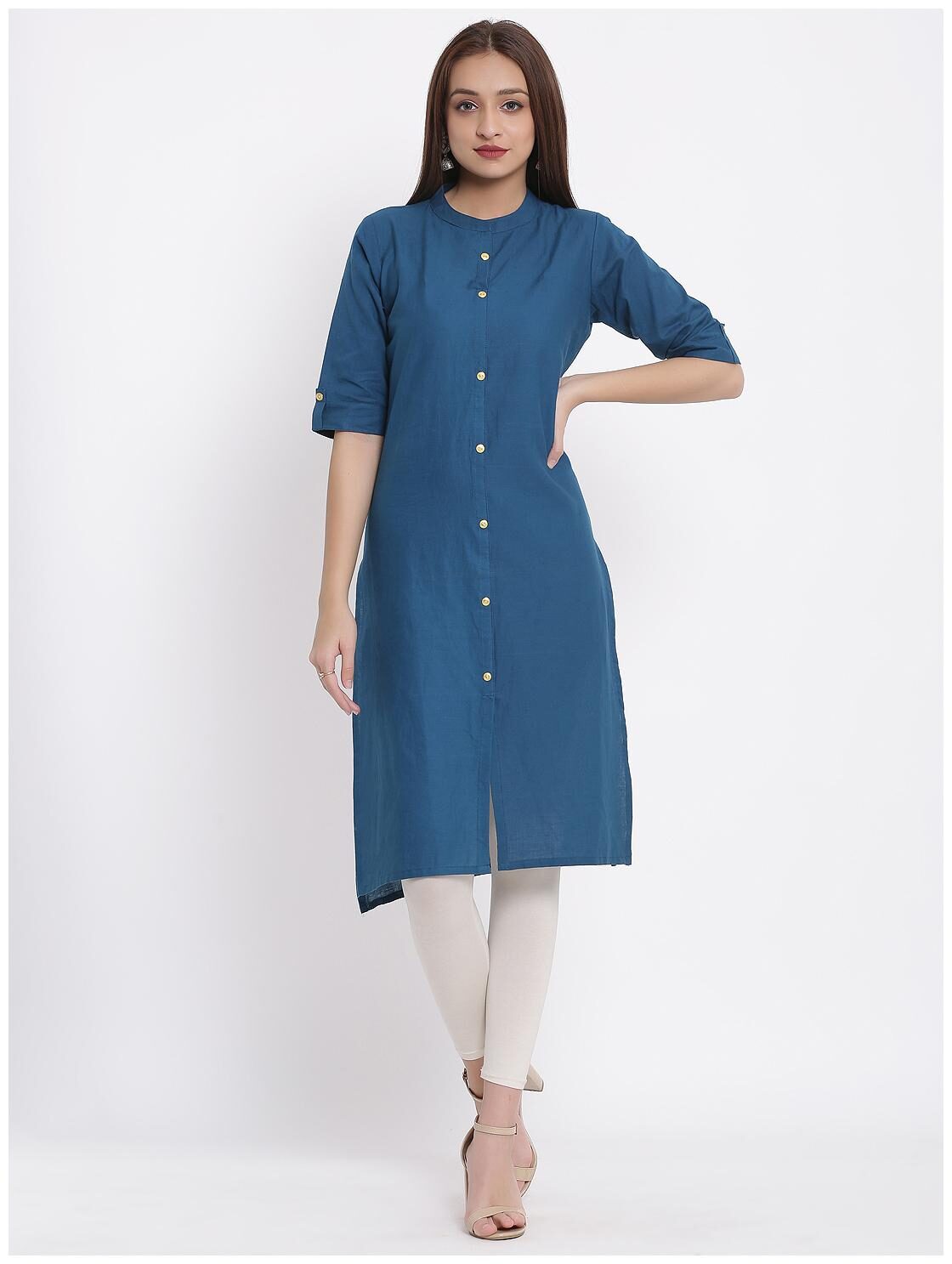 

Posaka Women Blue Solid Straight Kurta