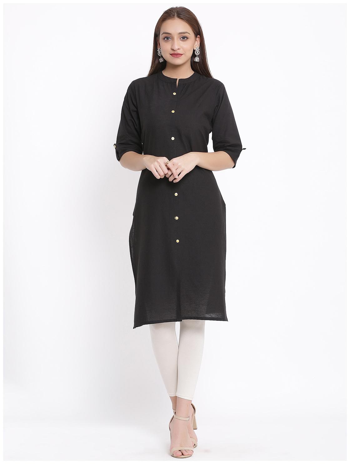 

Posaka Women Black Solid Straight Kurta
