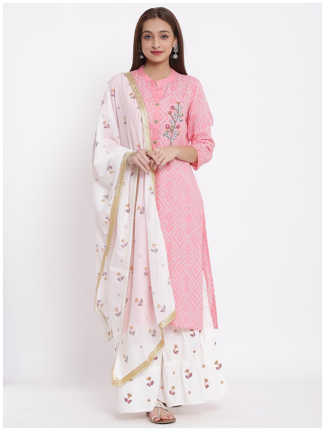 

Posaka Viscose Rayon Embroidered Pink Kurta Sharara With Dupatta Women