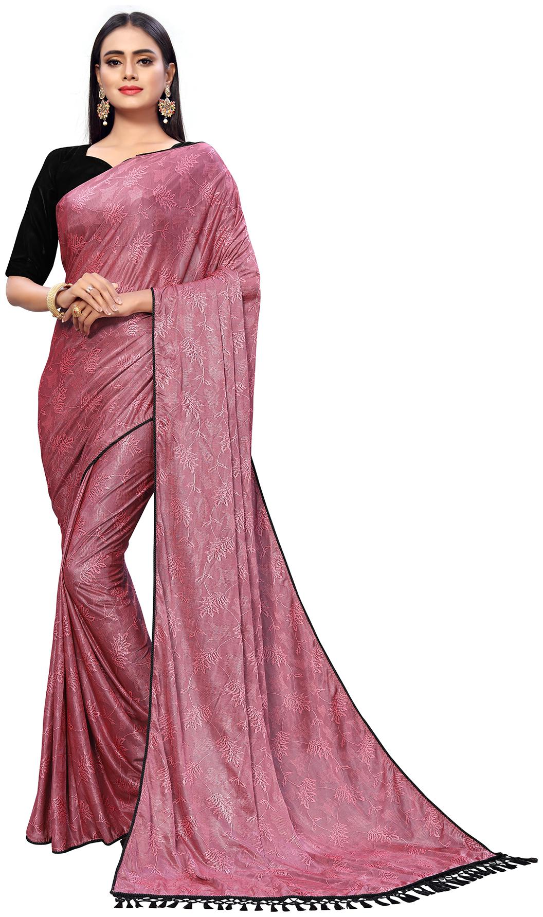 

Pratham Blue Women Silk Floral Saree Pink