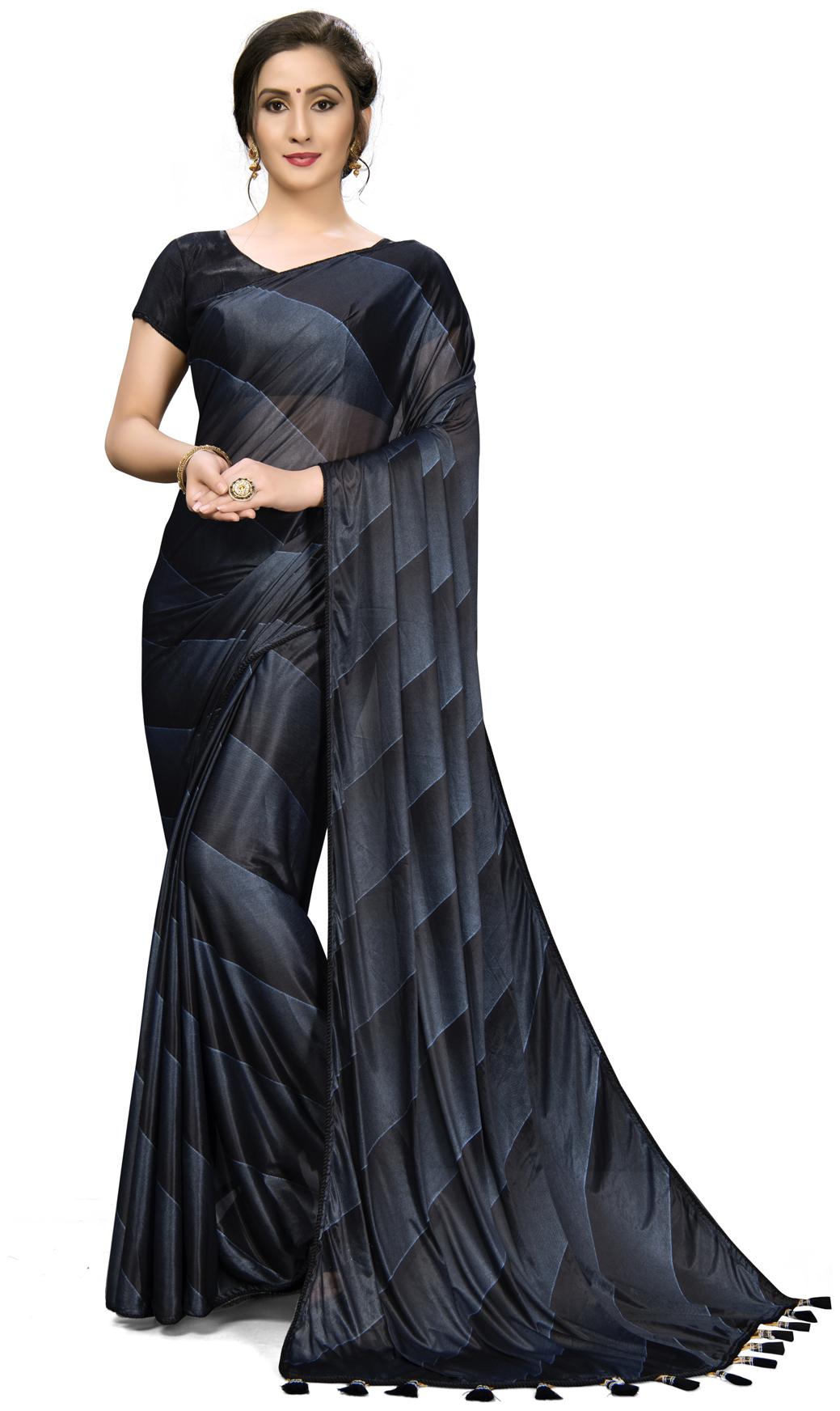 

Pratham Blue Designer Black Silk Saree with Blouse Piece