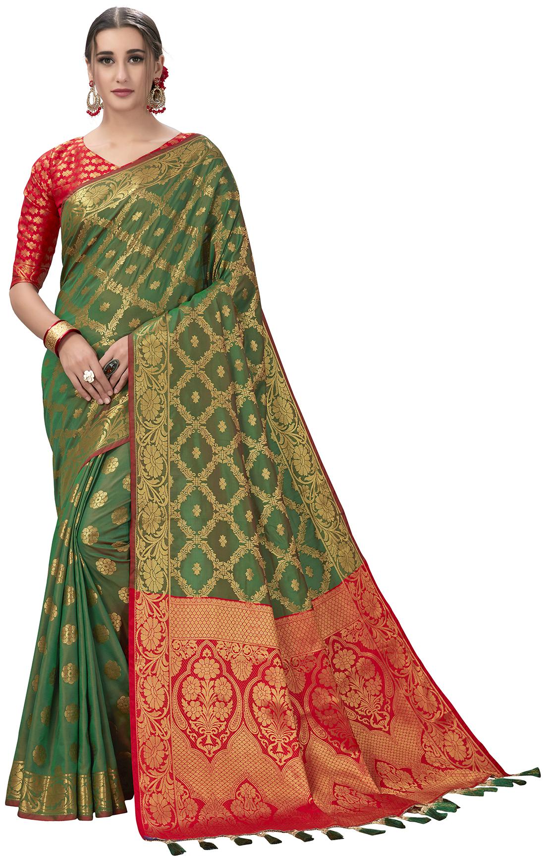 

Pratham Blue Women Silk Woven Saree Green