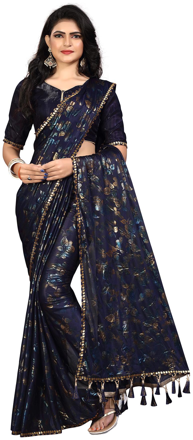 

Pratham Blue Women Silk Floral Saree Blue