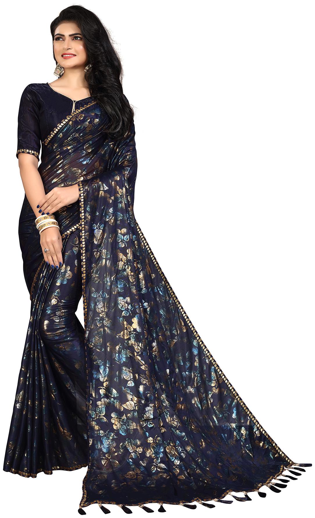 

Pratham Blue Women Silk Floral Saree Blue