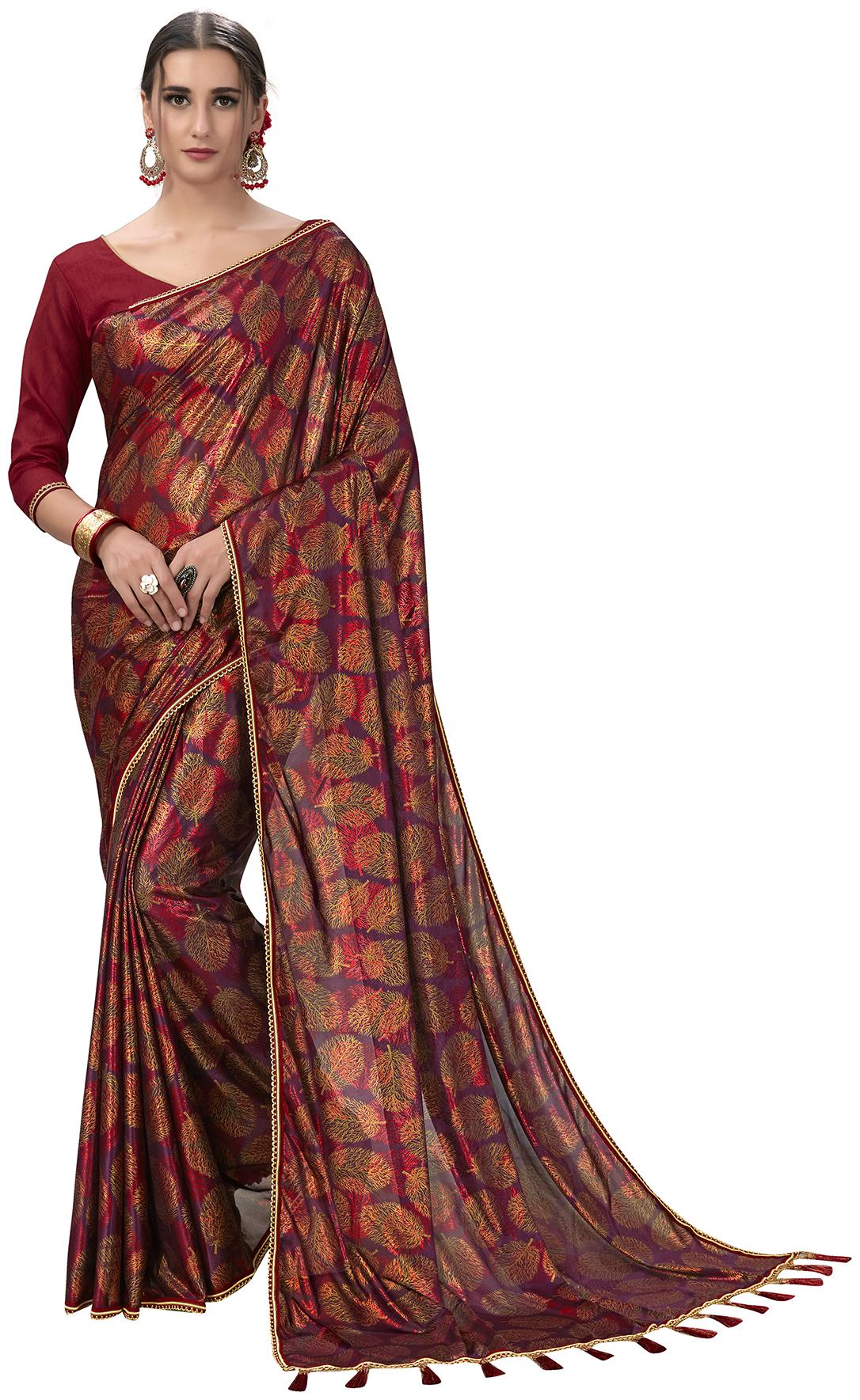 

Pratham Blue Women Silk Block Print Saree Purple