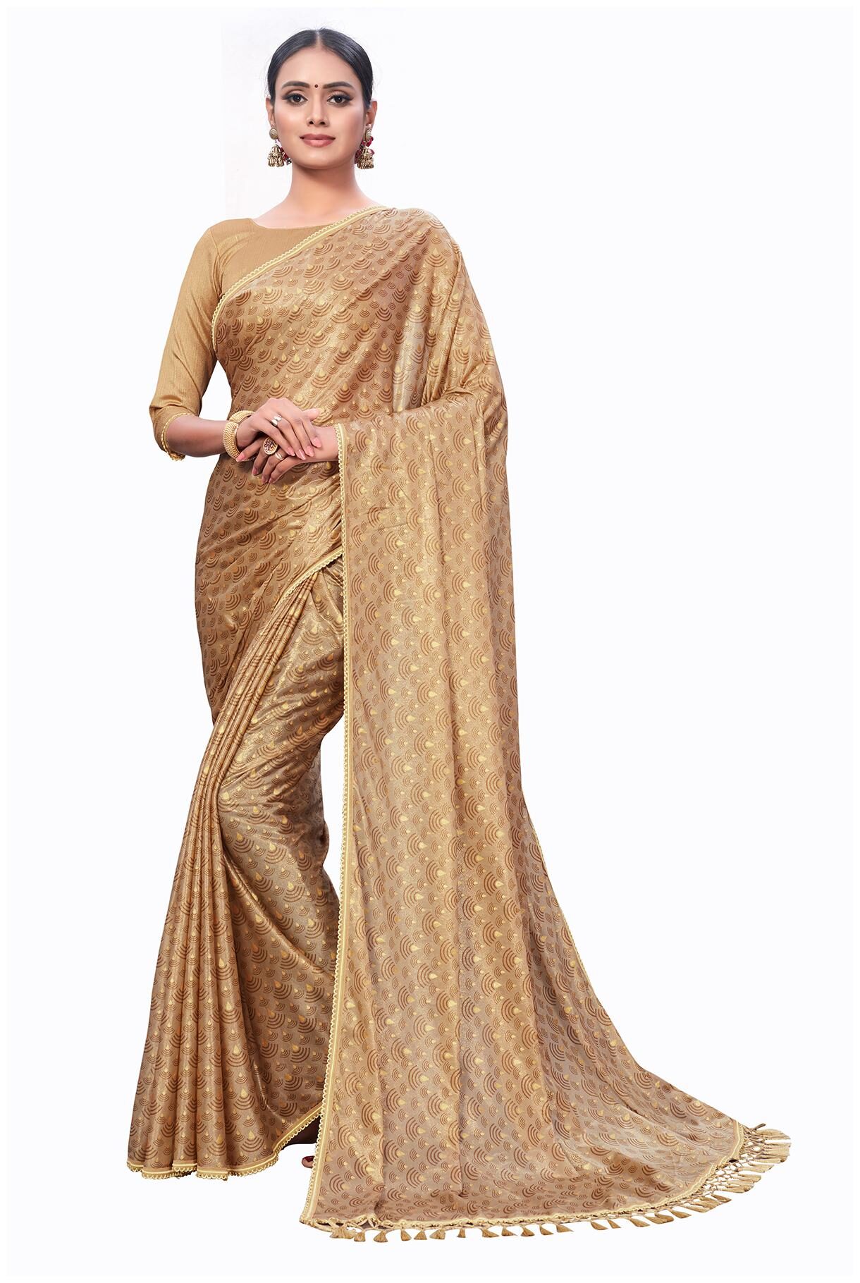

Pratham Blue Women Silk Block Print Saree Gold