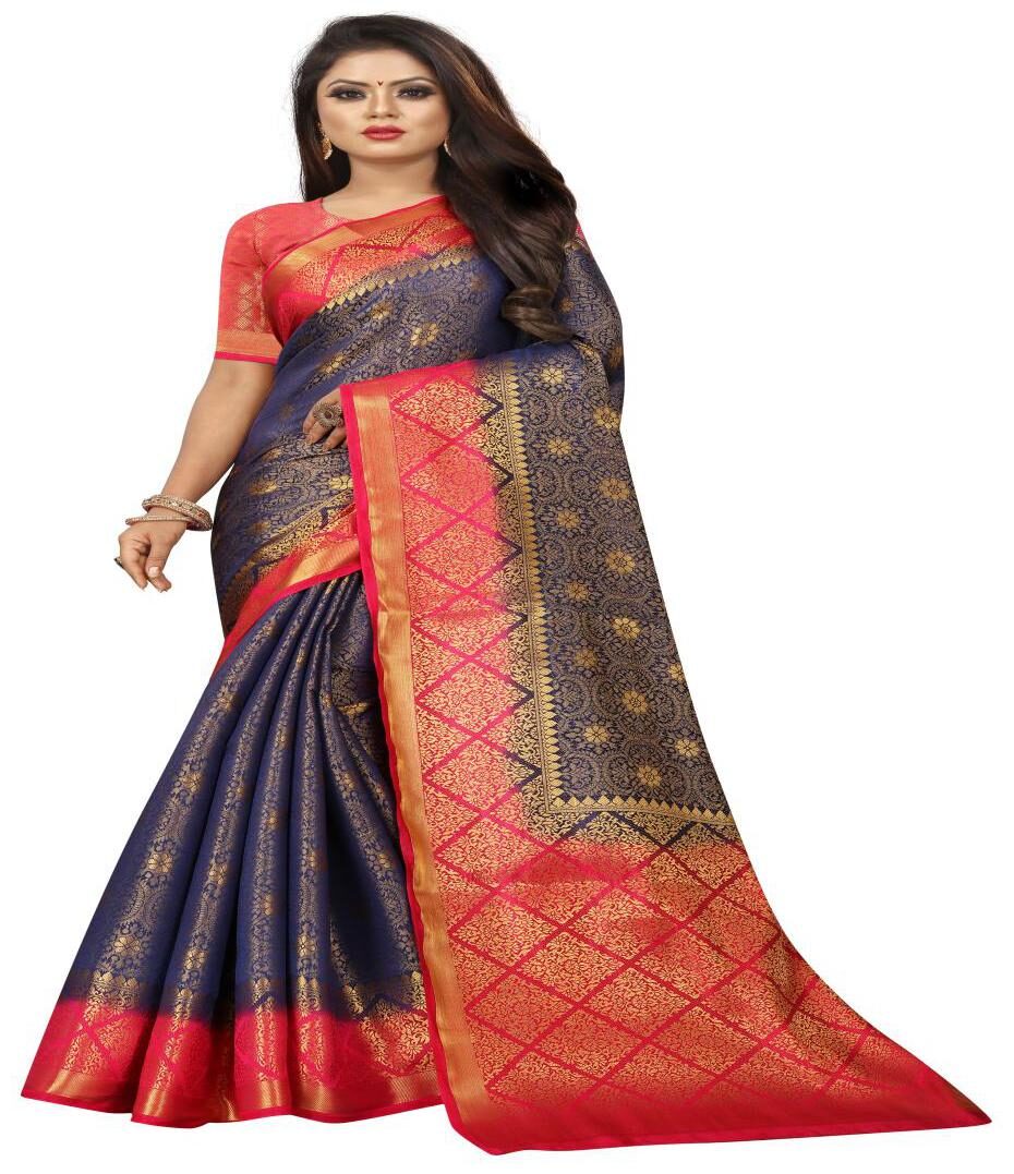 

Prathameshwara Creation Women Silk Woven Blue Designer Saree With Blouse