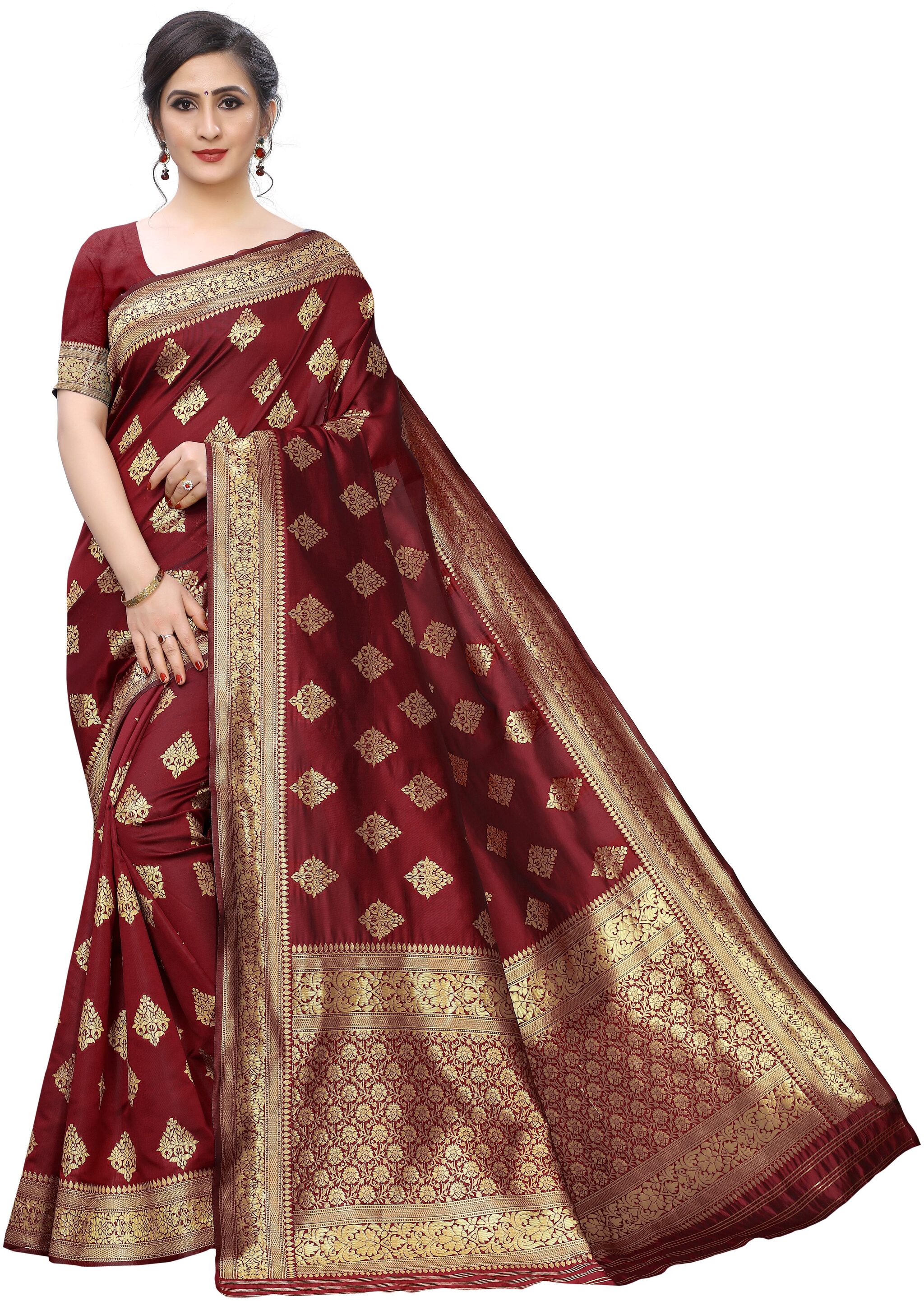 

Prathameshwara Creation Women Silk Maroon Designer Saree With Blouse