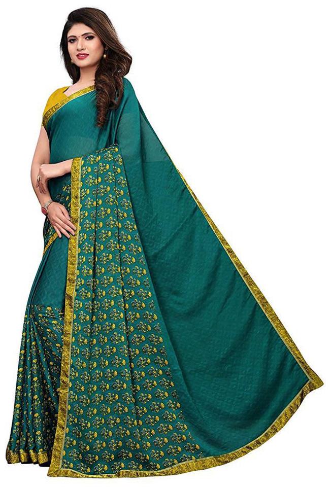 

Prathameshwara Creation Women Silk Green Designer Saree With Blouse