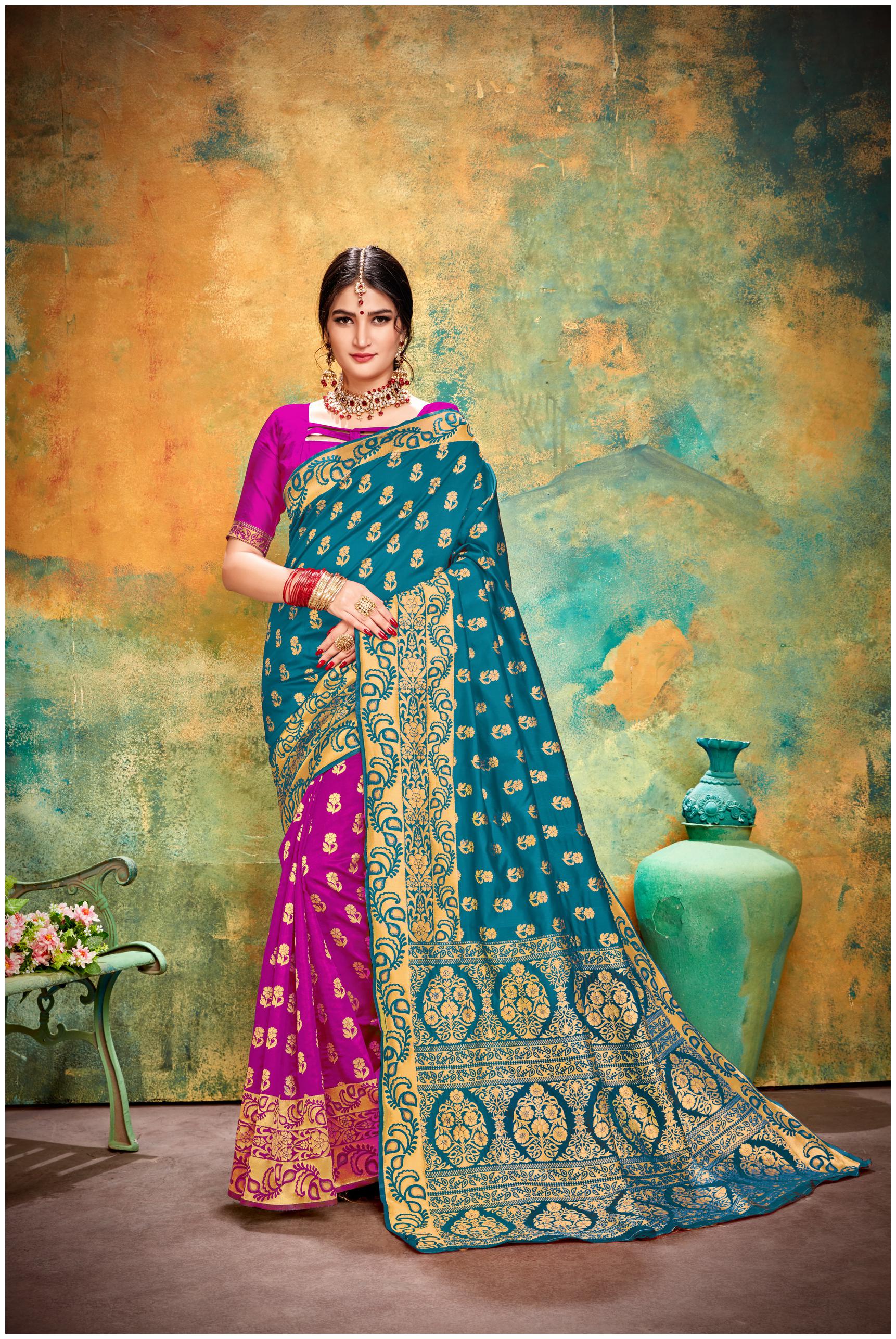 

Prathameshwara Creation Women Silk Green Designer Saree With Blouse