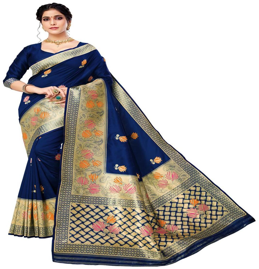

Prathameshwara Creation Silk Woven Blue Designer Saree For Women