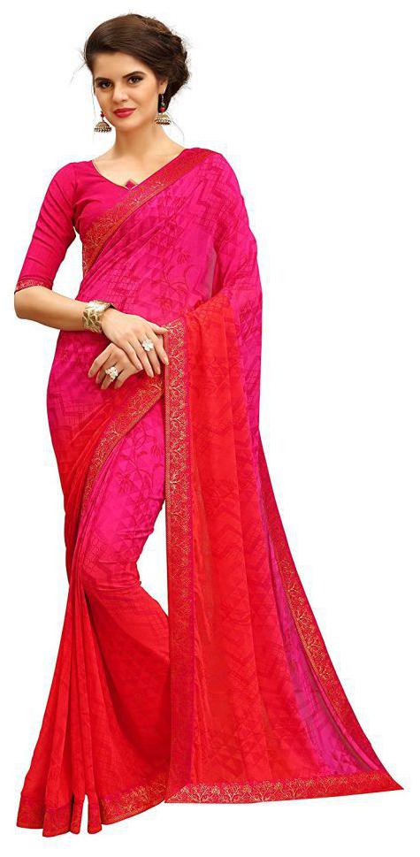 

Prathameshwara Creation Women Georgette Pink Designer Saree With Blouse