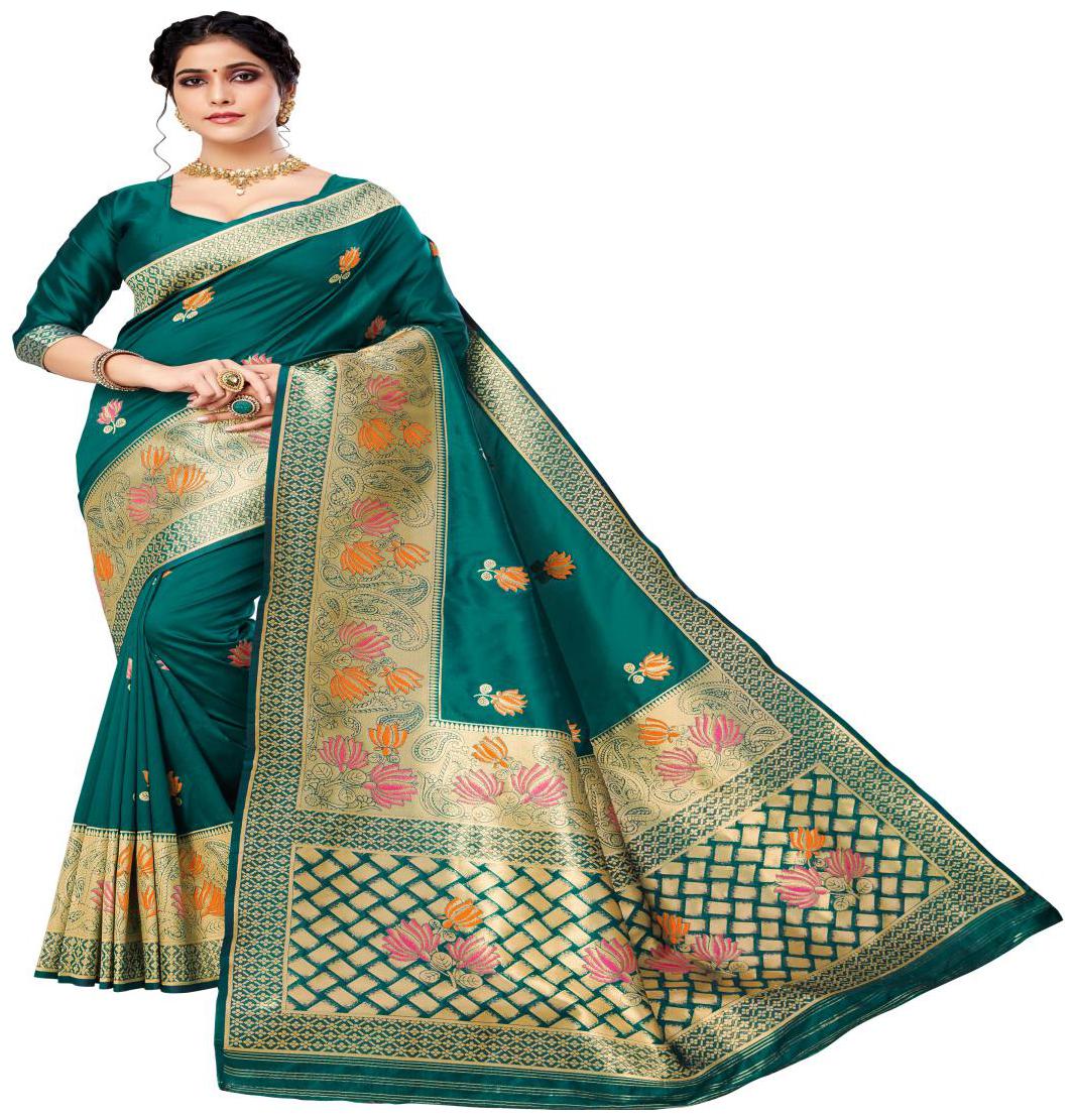 

Prathameshwara Creation Silk Woven Green Designer Saree For Women