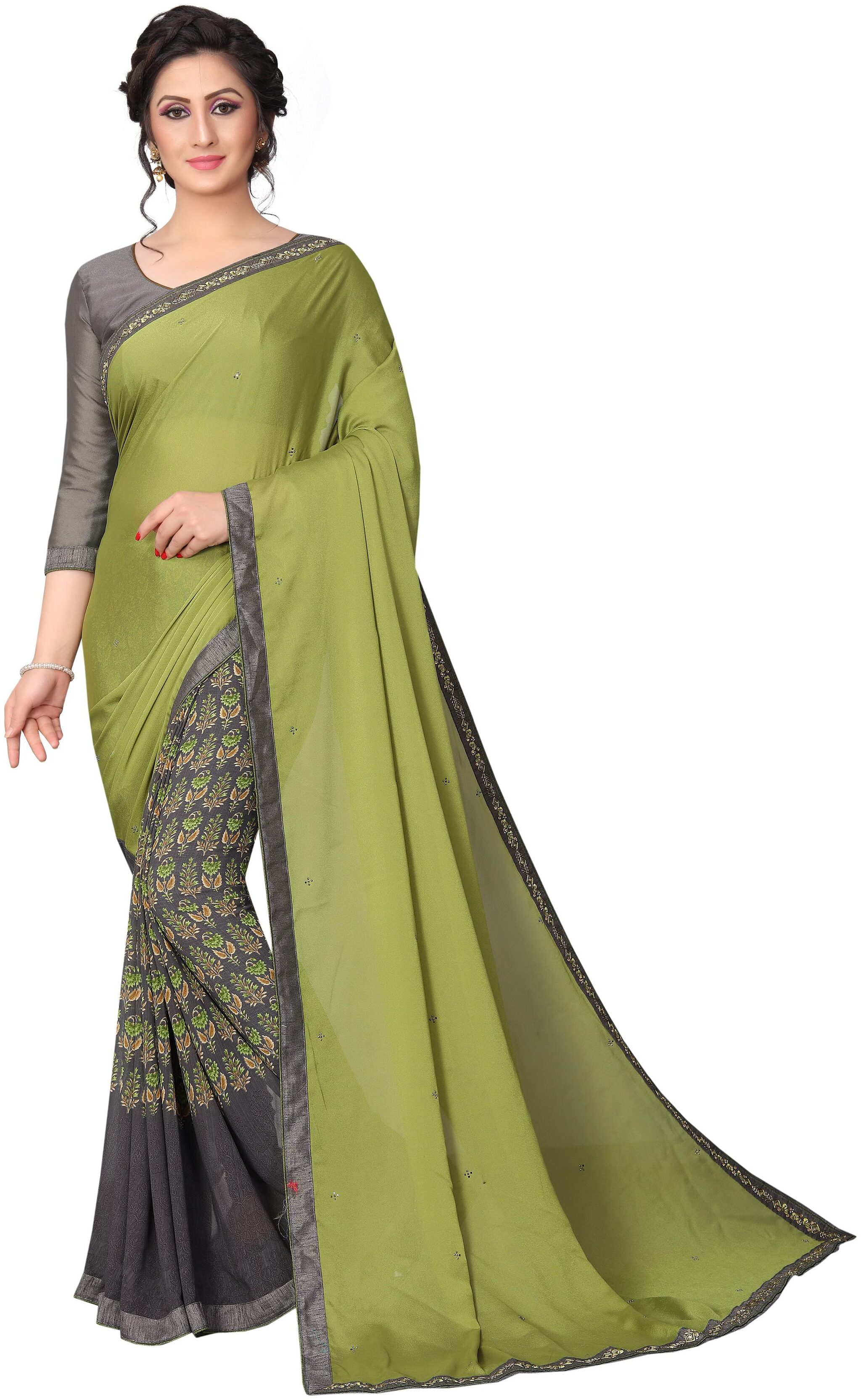 

Prathameshwara Creation Women Georgette Green Designer Saree With Blouse