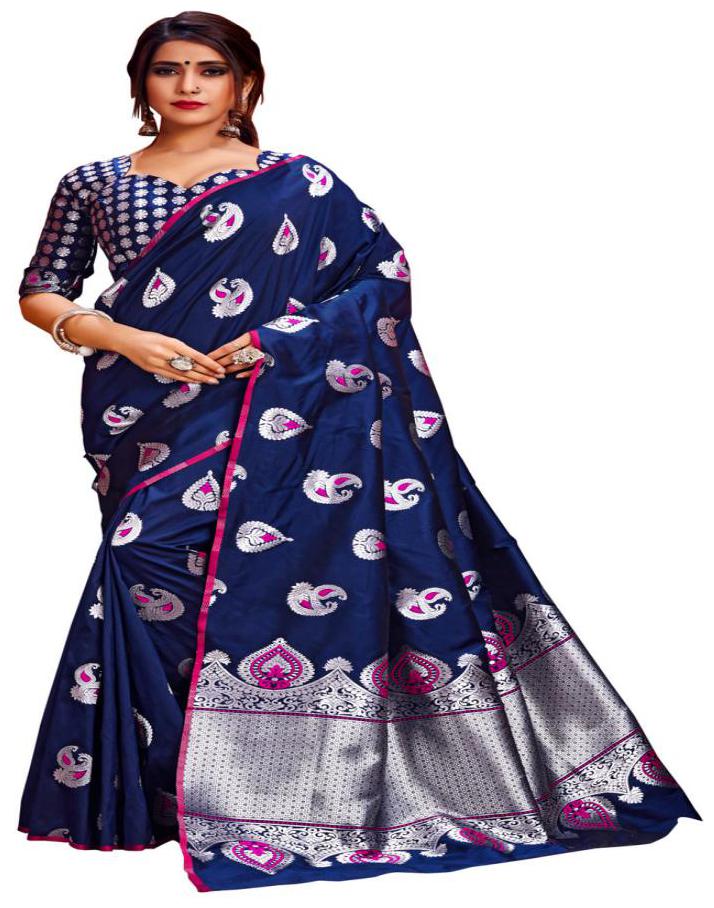 

KSNDV Trendz Women Silk Woven Blue Designer Saree With Blouse