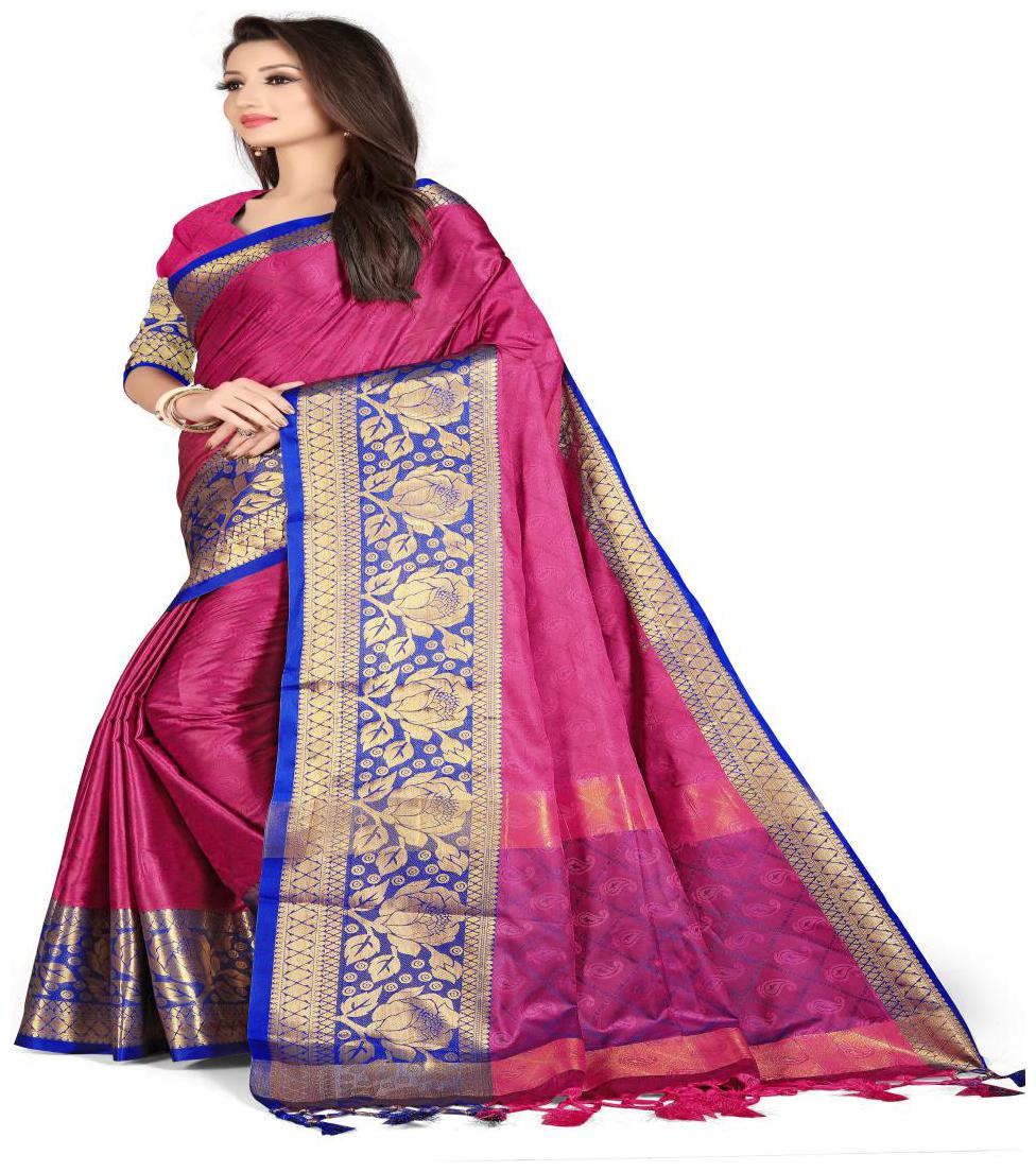 

Prathameshwara Creation Cotton Blend Woven Pink Designer Saree For Women