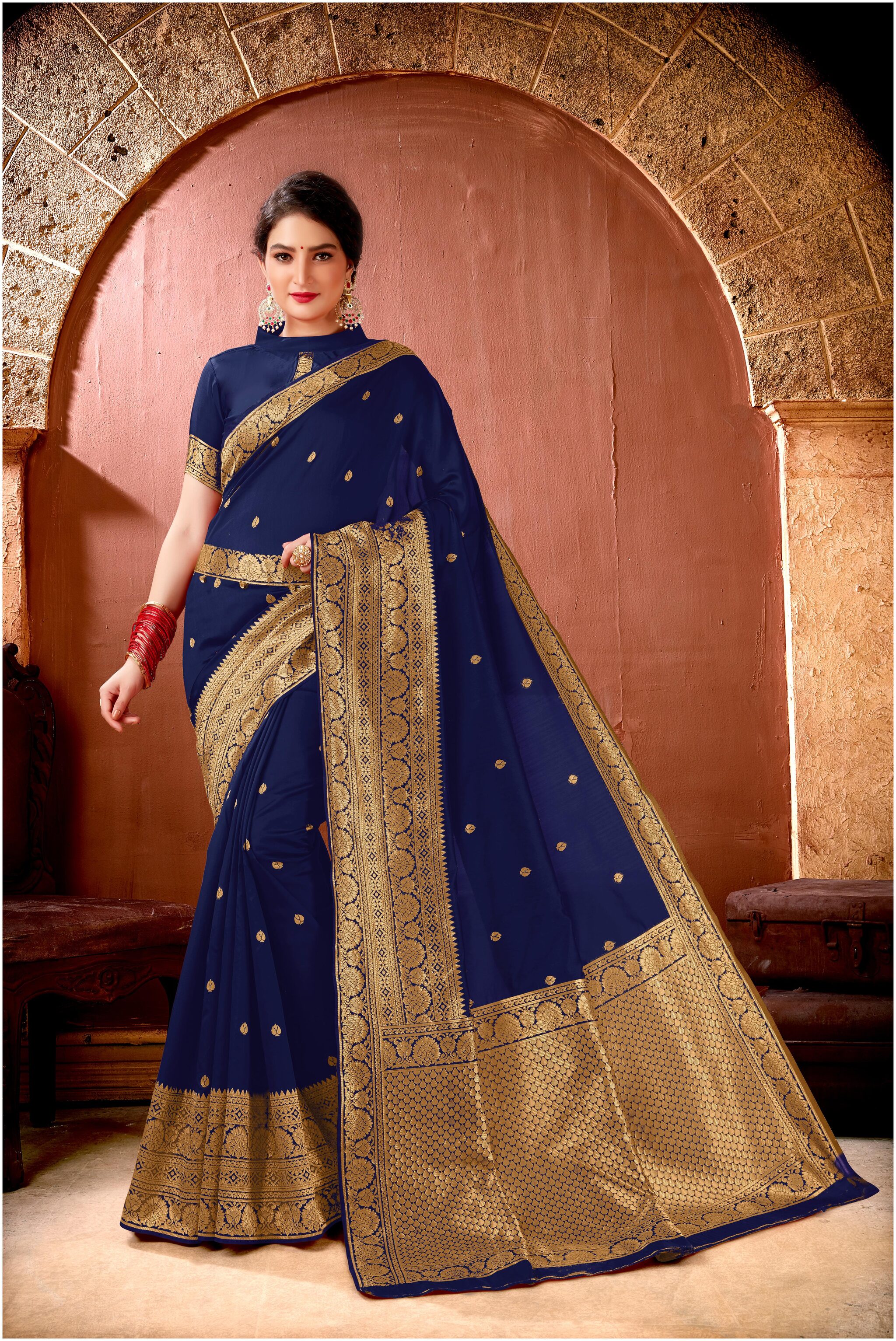 

KSNDV Trendz Women Silk Blue Designer Saree With Blouse