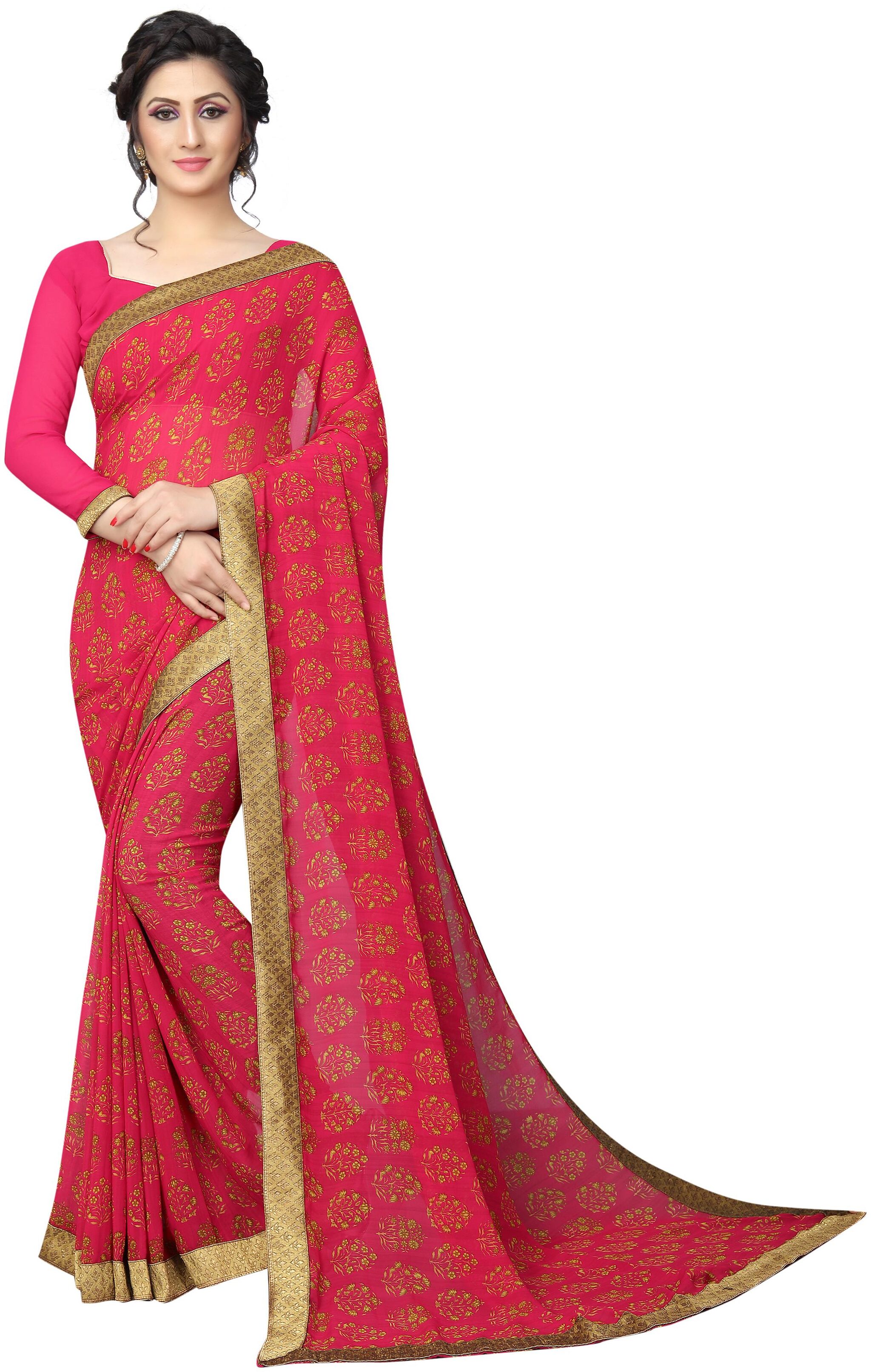 

Prathameshwara Creation Women Georgette Pink Designer Saree With Blouse