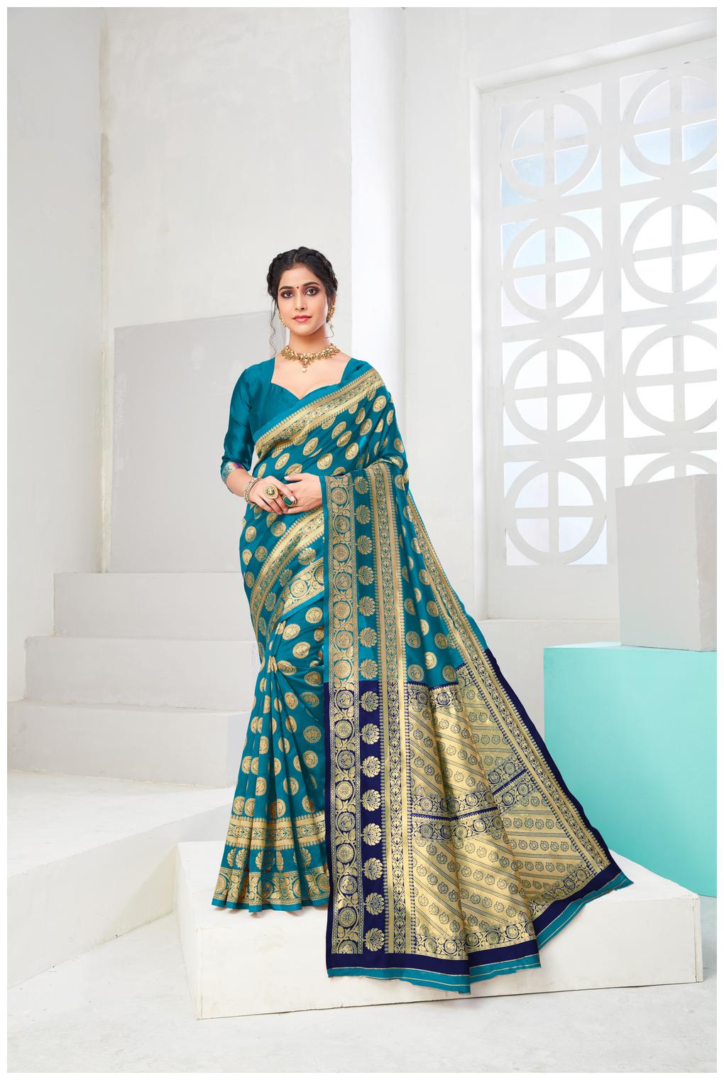 

Prathameshwara Creation Women Silk Green Designer Saree With Blouse