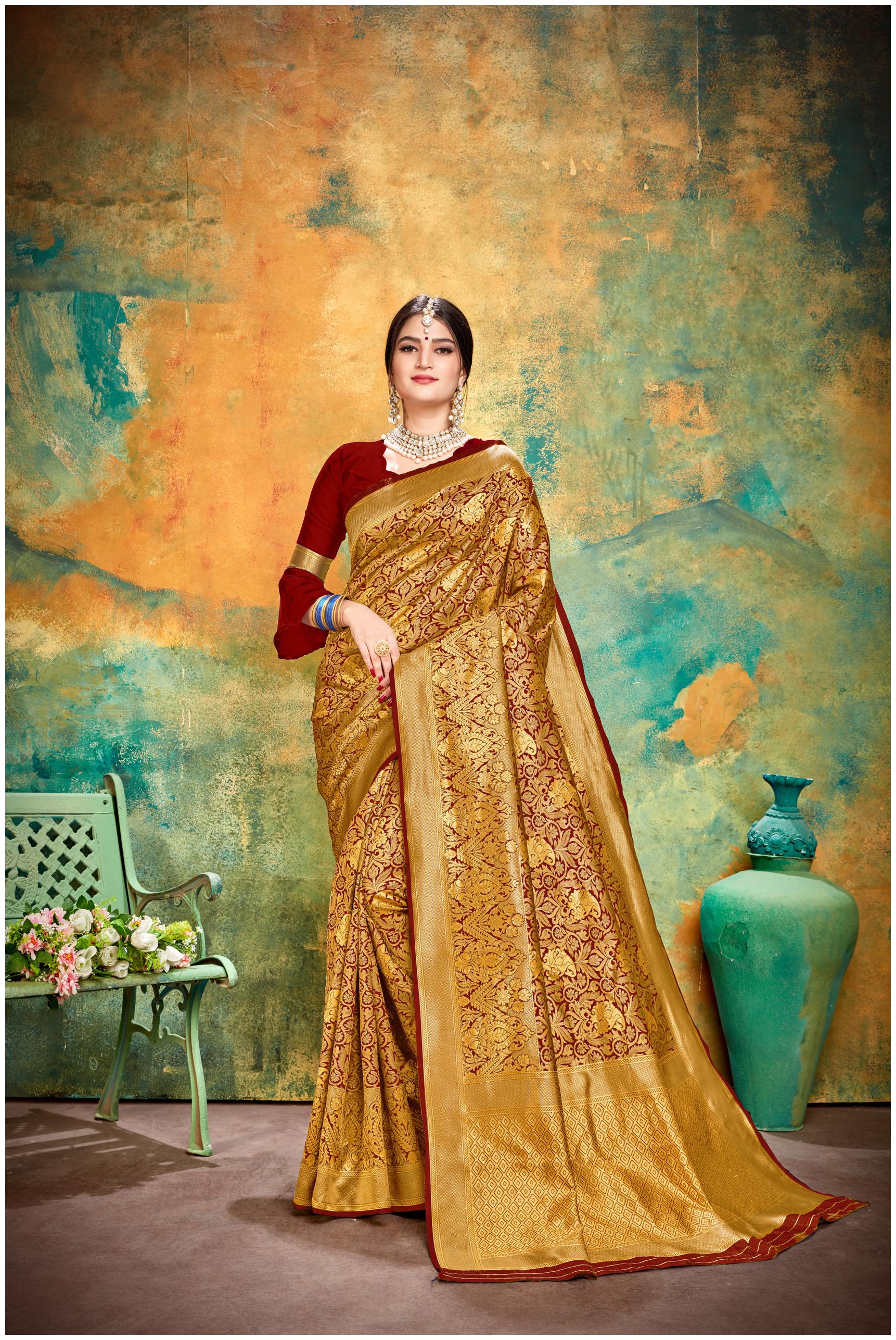 

Prathameshwara Creation Women Silk Maroon Designer Saree With Blouse