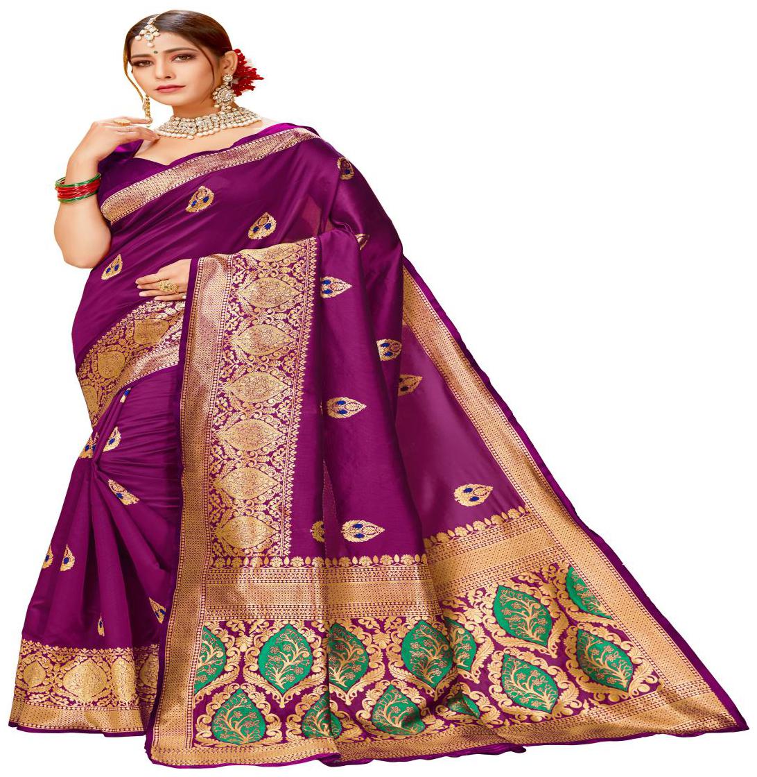 

Prathameshwara Creation Women Cotton Blend Woven Wine Designer Saree With Blouse