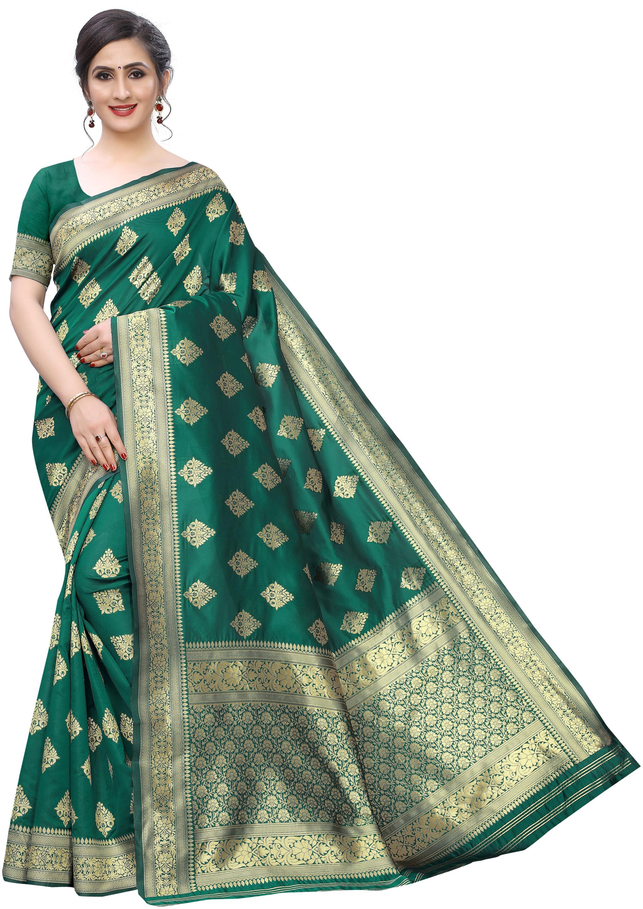 

Prathameshwara Creation Women Silk Green Designer Saree With Blouse