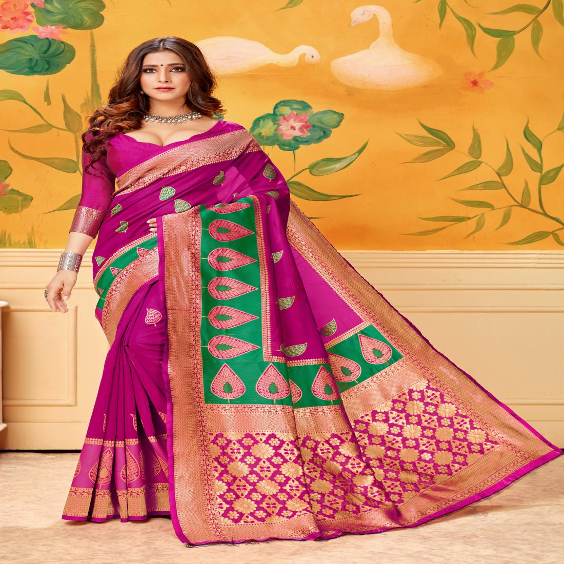 

Prathameshwara Creation Women Cotton Blend Pink Designer Saree With Blouse
