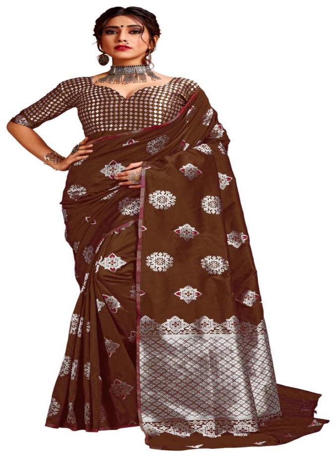 

Prathameshwara Creation Women Silk Woven Brown Designer Saree With Blouse