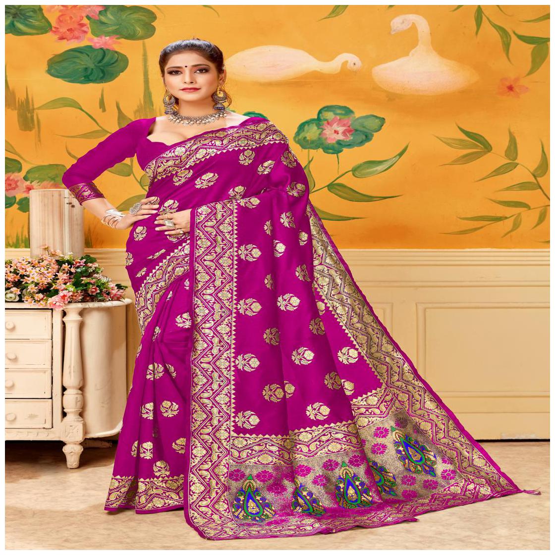 

Prathameshwara Creation Women Silk Pink Designer Saree With Blouse