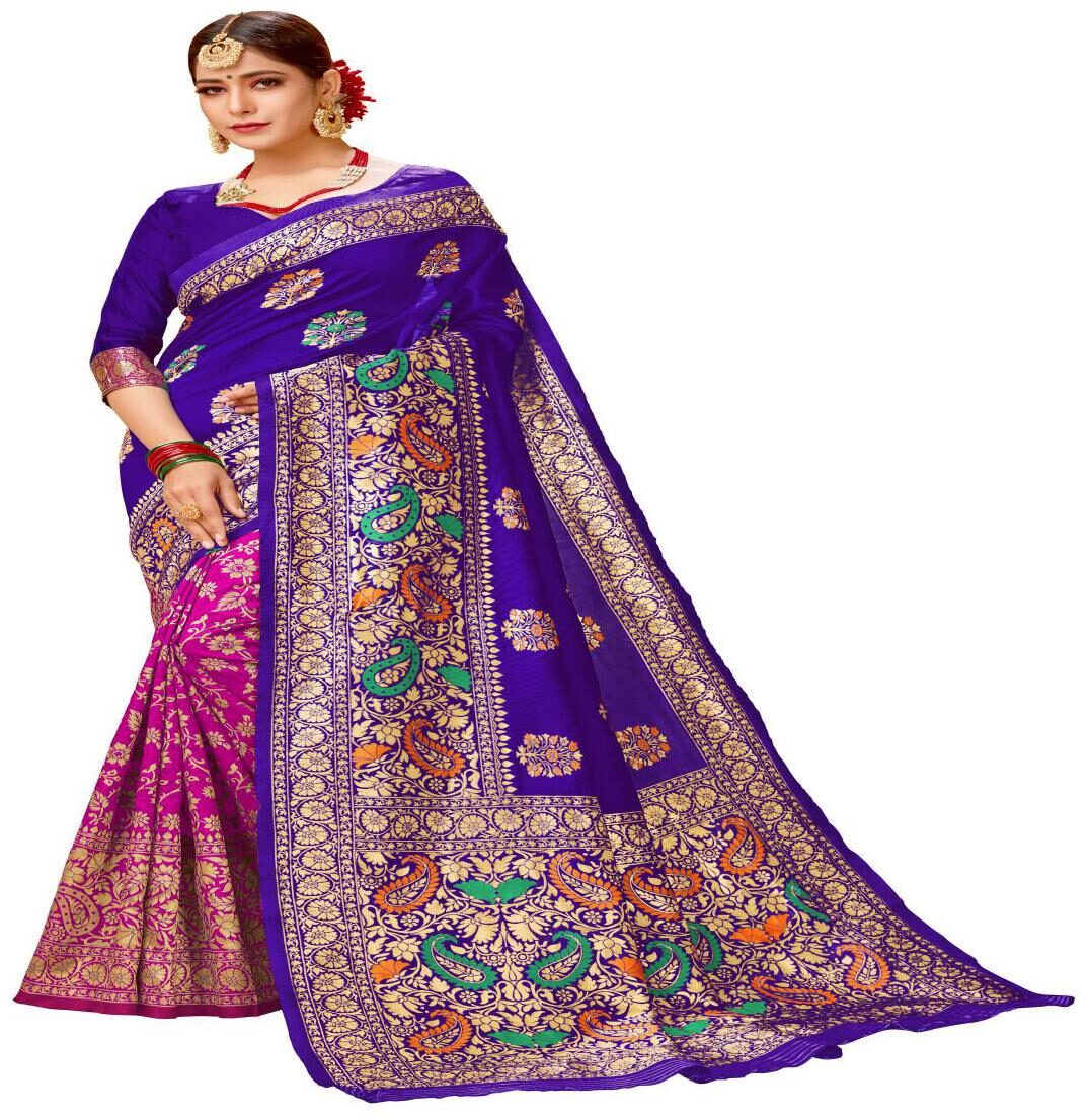 

Prathameshwara Creation Cotton Blend Woven Multi Designer Saree For Women