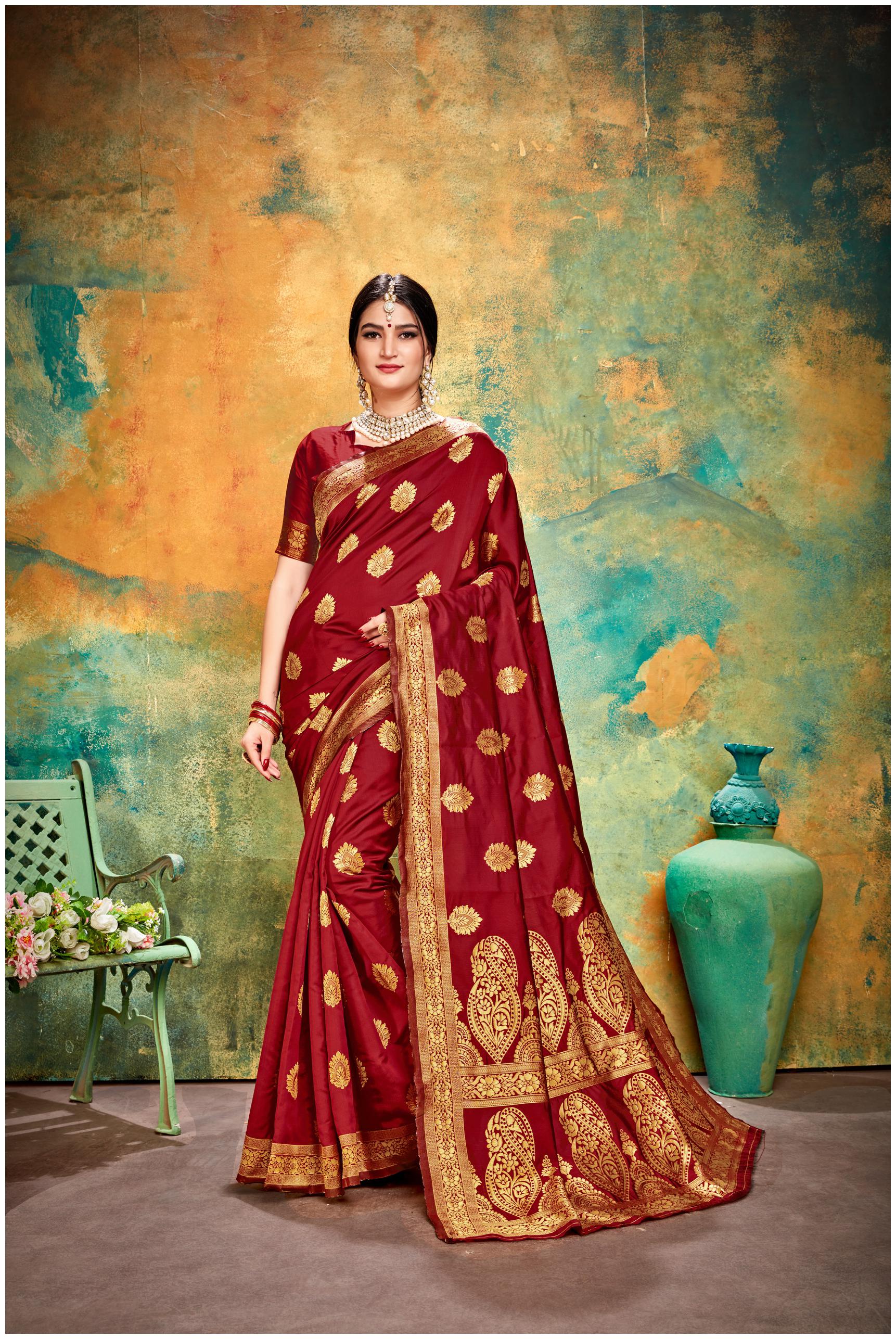 

Prathameshwara Creation Women Silk Maroon Designer Saree With Blouse