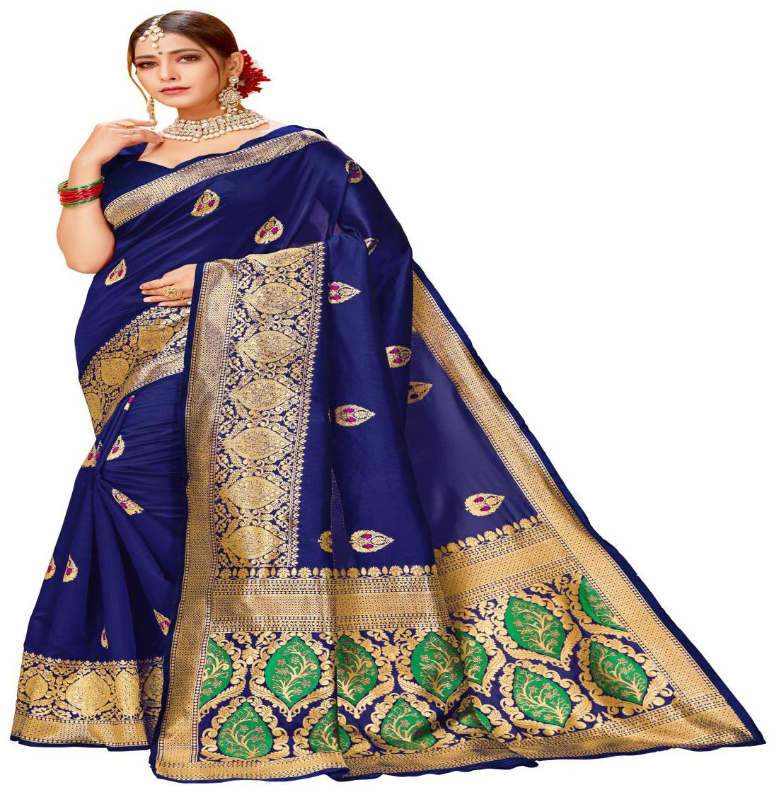 

KSNDV Trendz Women Cotton Blend Woven Blue Designer Saree With Blouse