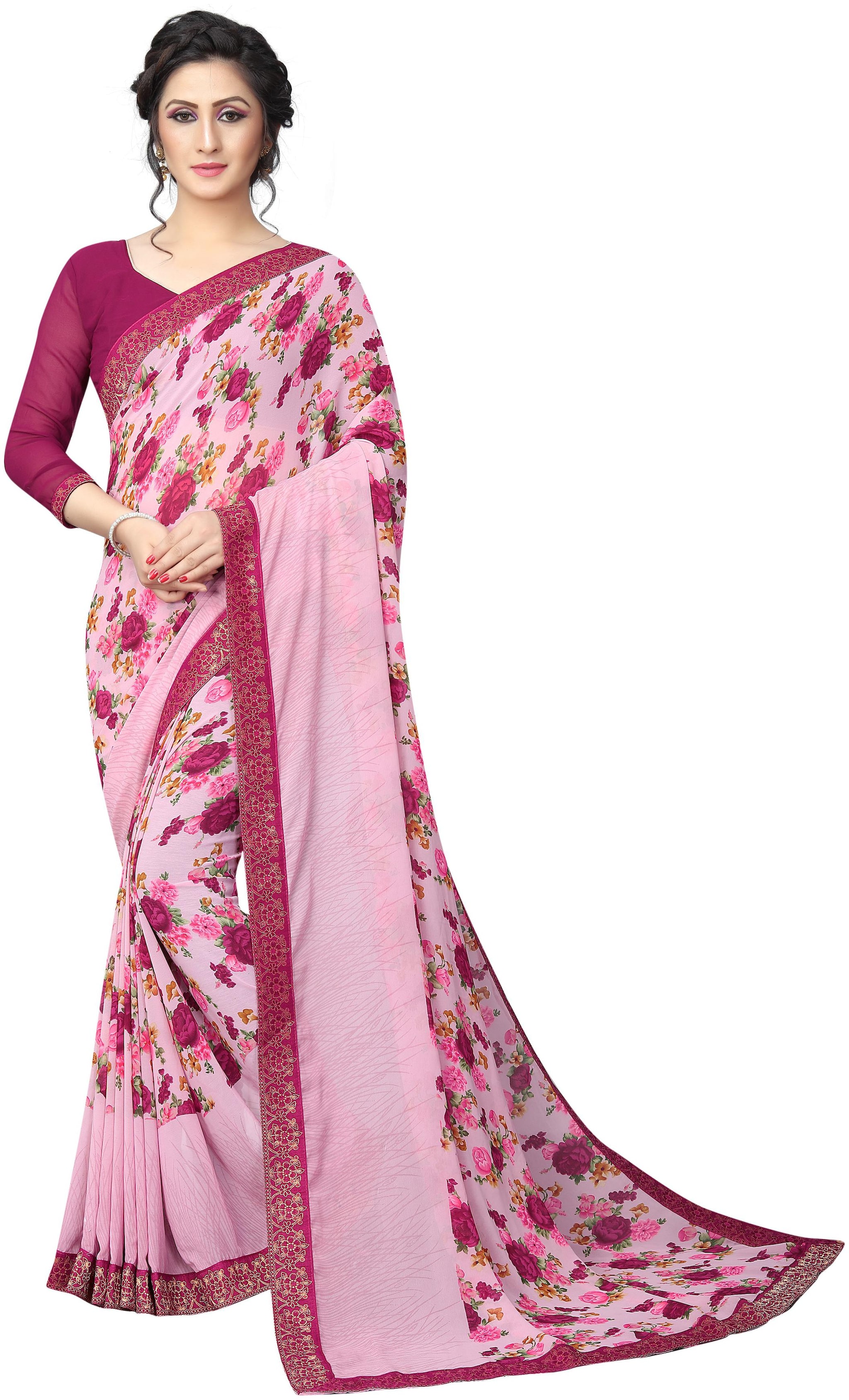 

Prathameshwara Creation Women Georgette Pink Designer Saree With Blouse