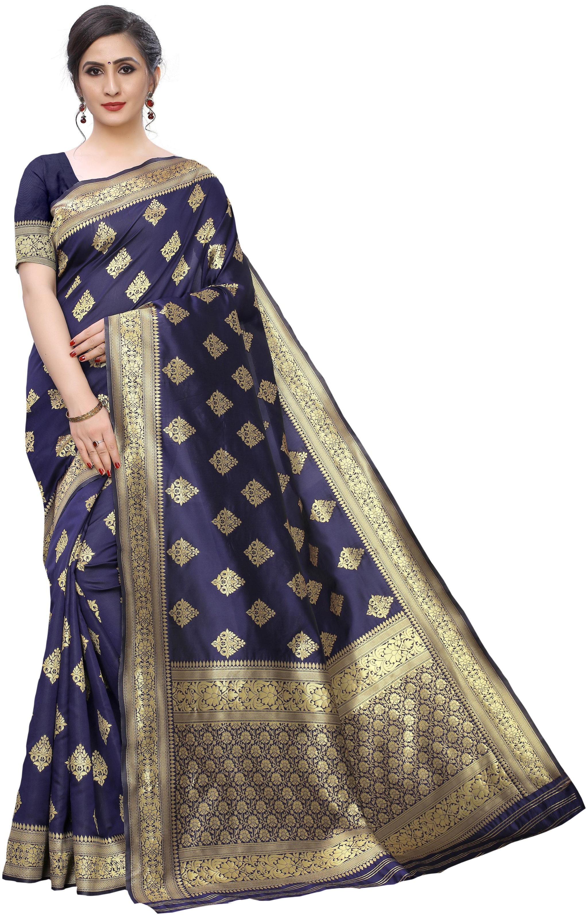 

Prathameshwara Creation Women Silk Blue Designer Saree With Blouse