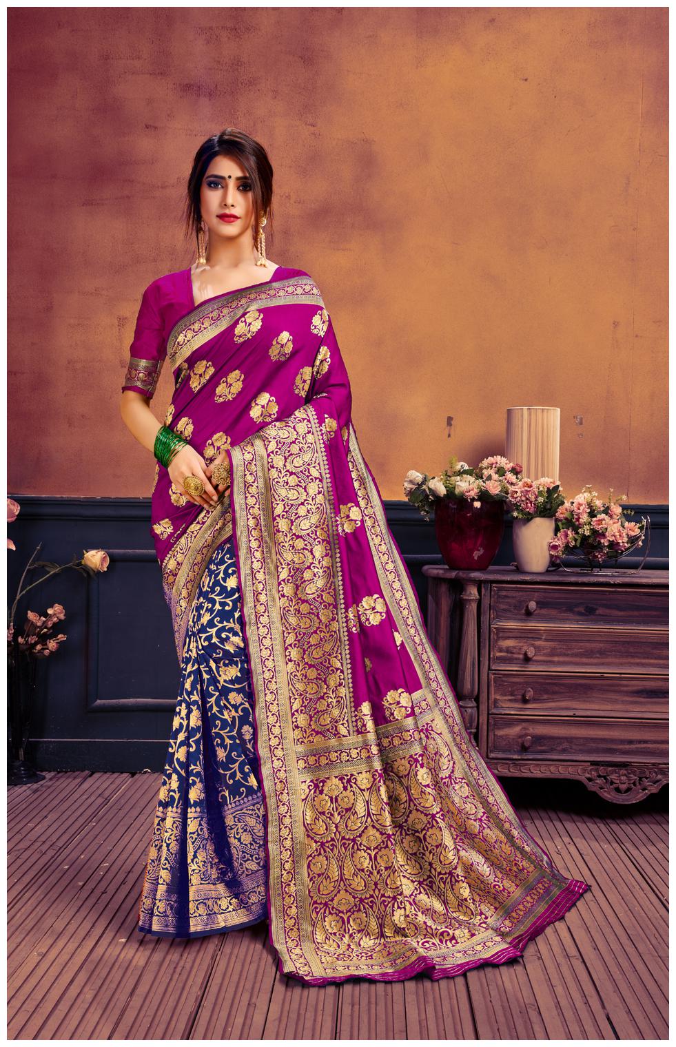 

Prathameshwara Creation Women Polycotton Pink Designer Saree With Blouse