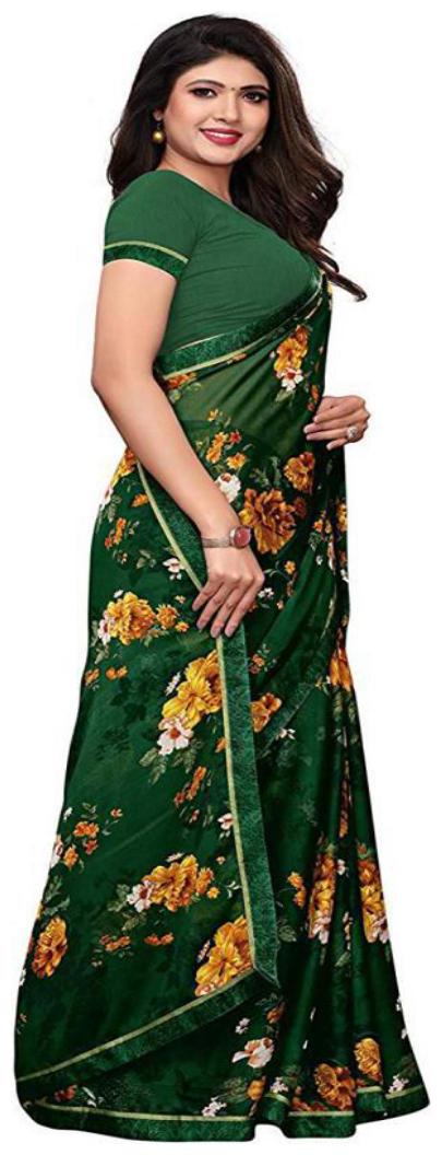 

Prathameshwara Creation Silk Floral Green Designer Saree For Women