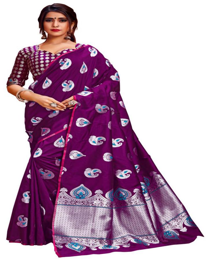 

Prathameshwara Creation Women Silk Woven Magenta Designer Saree With Blouse