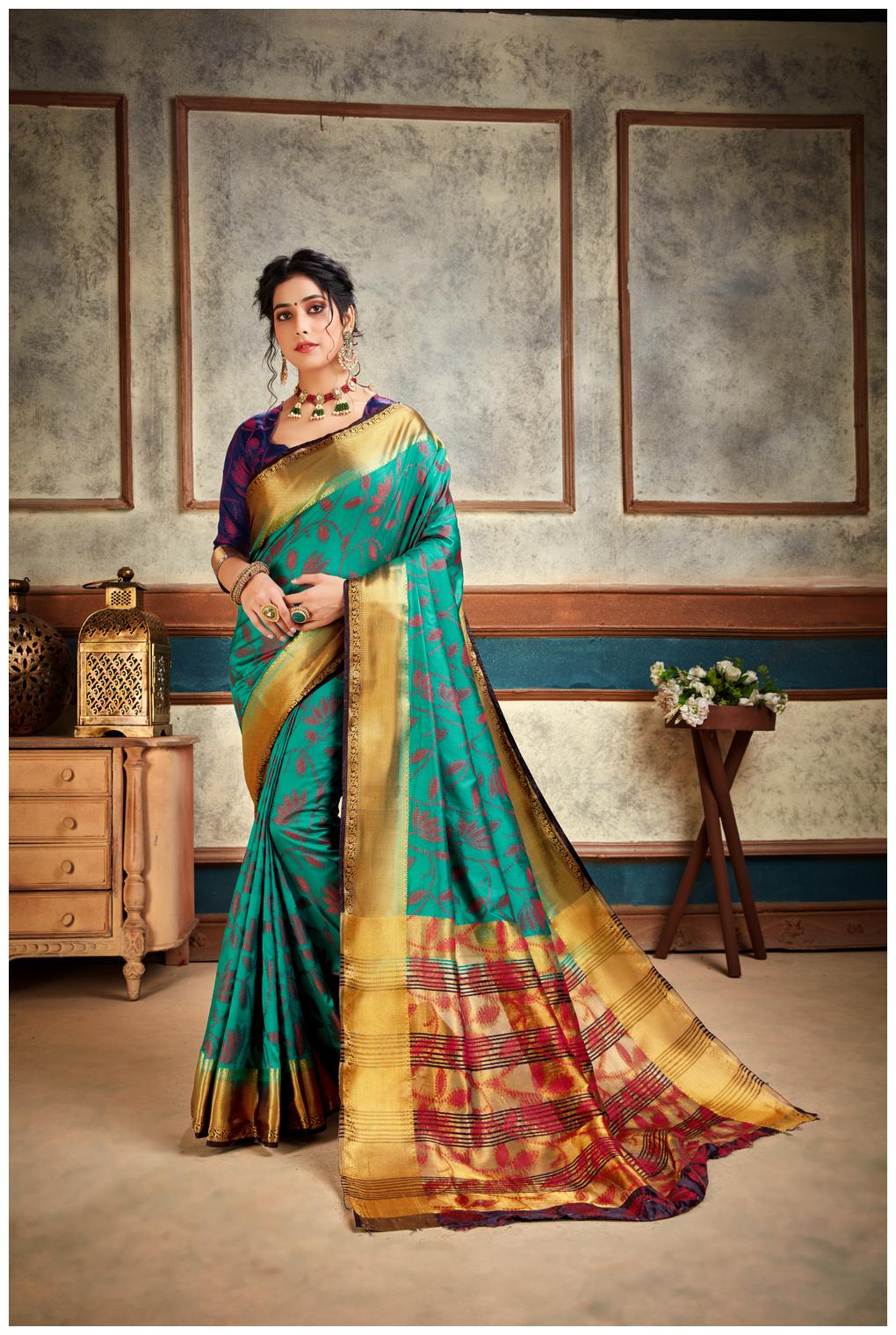 

KSNDV Trendz Women Silk Green Designer Saree With Blouse
