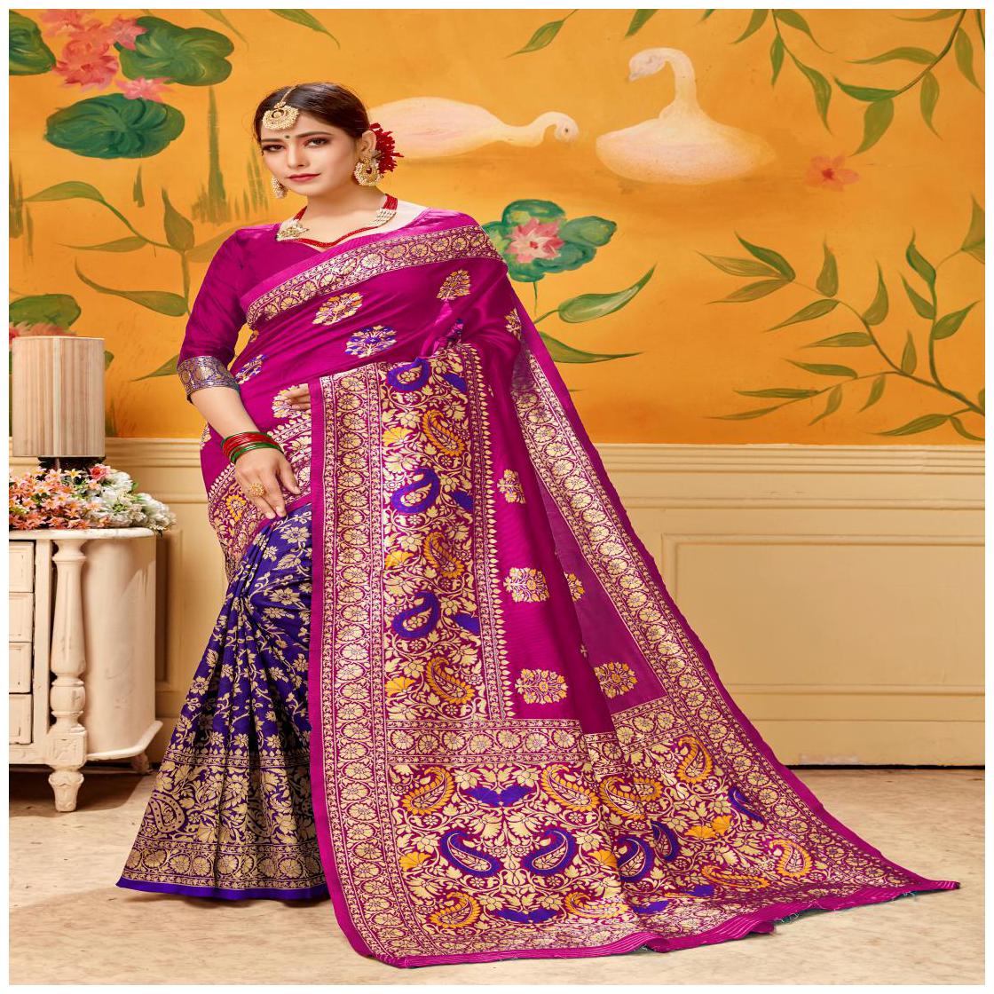 

Prathameshwara Creation Women Cotton Blend Pink Designer Saree With Blouse