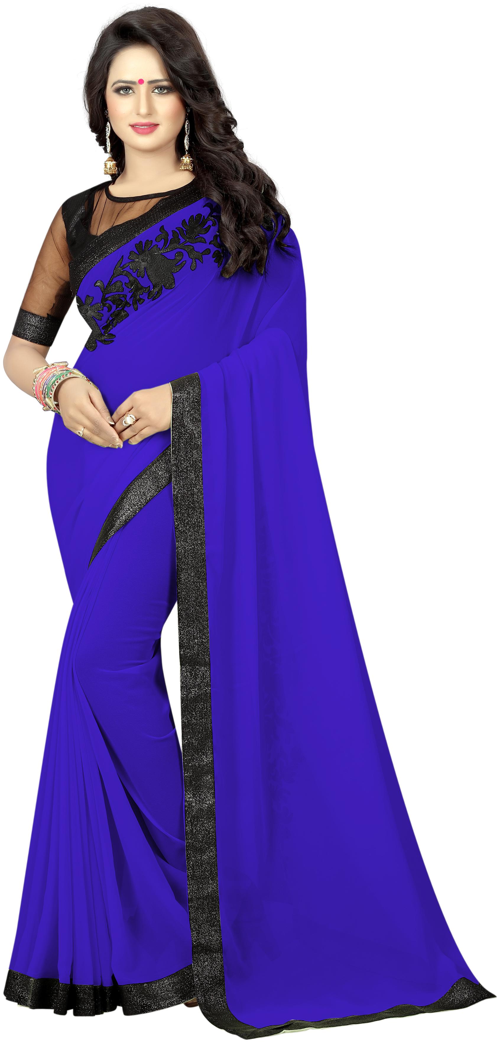 

Prathameshwara Creation Women Georgette Blue Designer Saree With Blouse