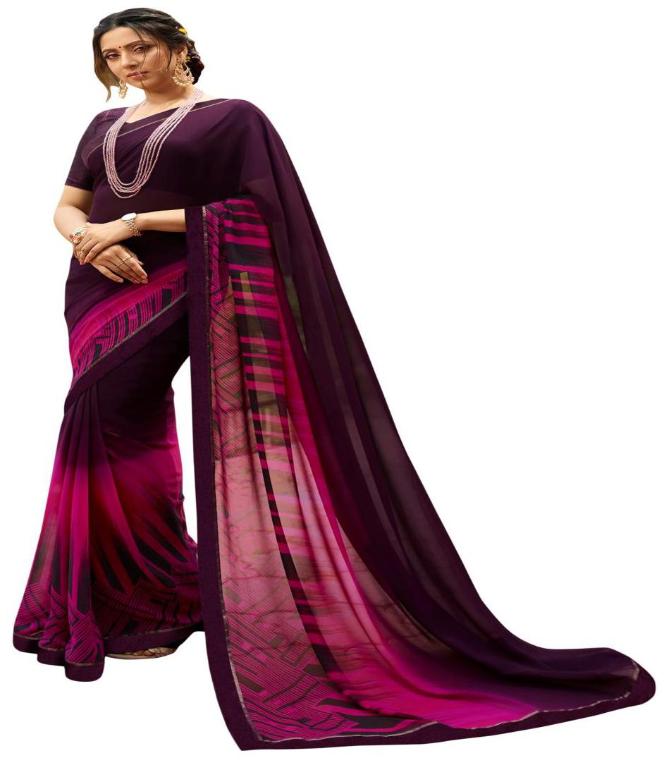 

Prathameshwara Creation Women Silk Printed Purple Designer Saree With Blouse
