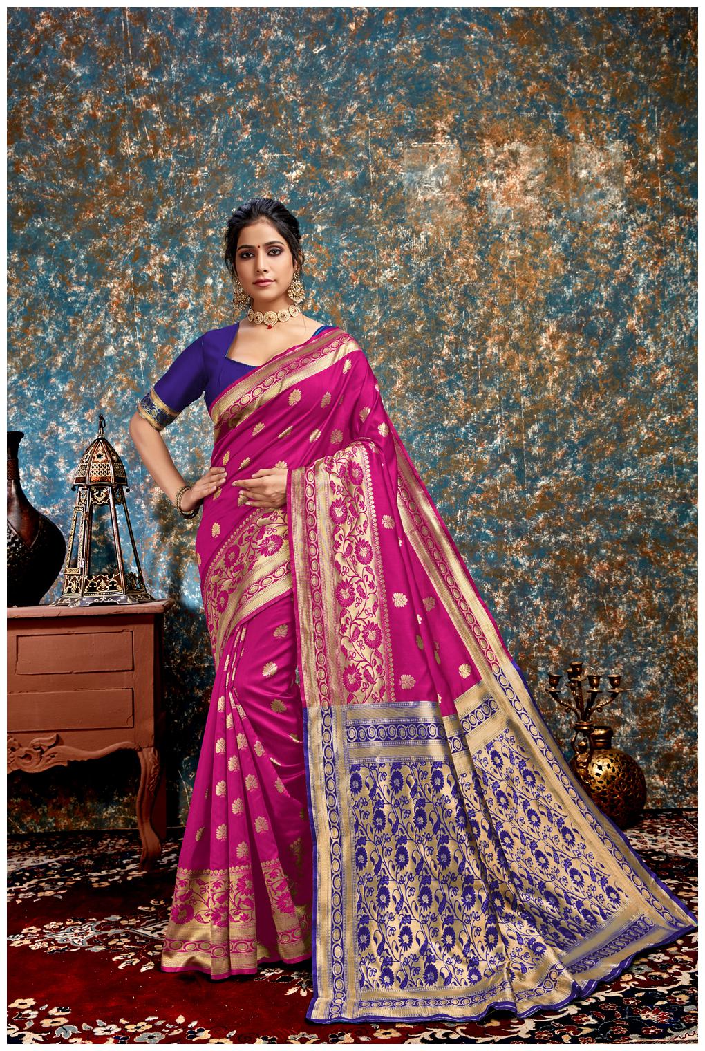 

Prathameshwara Creation Women Silk Pink Designer Saree With Blouse